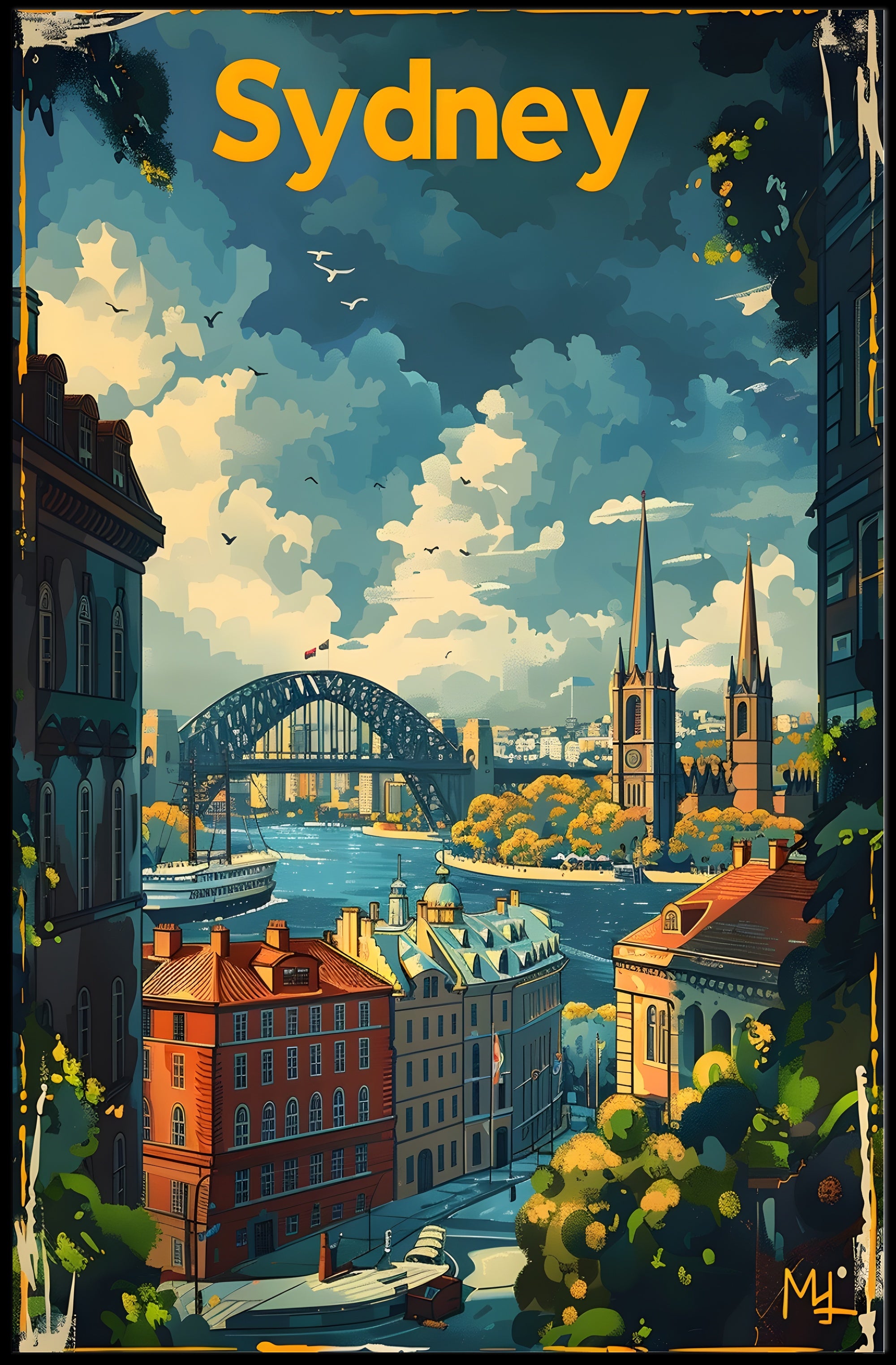 Sydney Harbour Bridge Vibrant Art - Urban or Cityscape Poster
