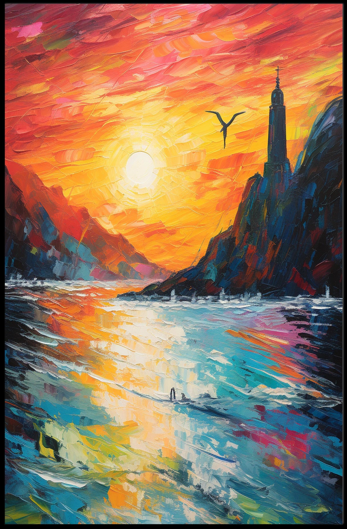 Serene Sunset Seascape: Impressionistic Artistic Poster