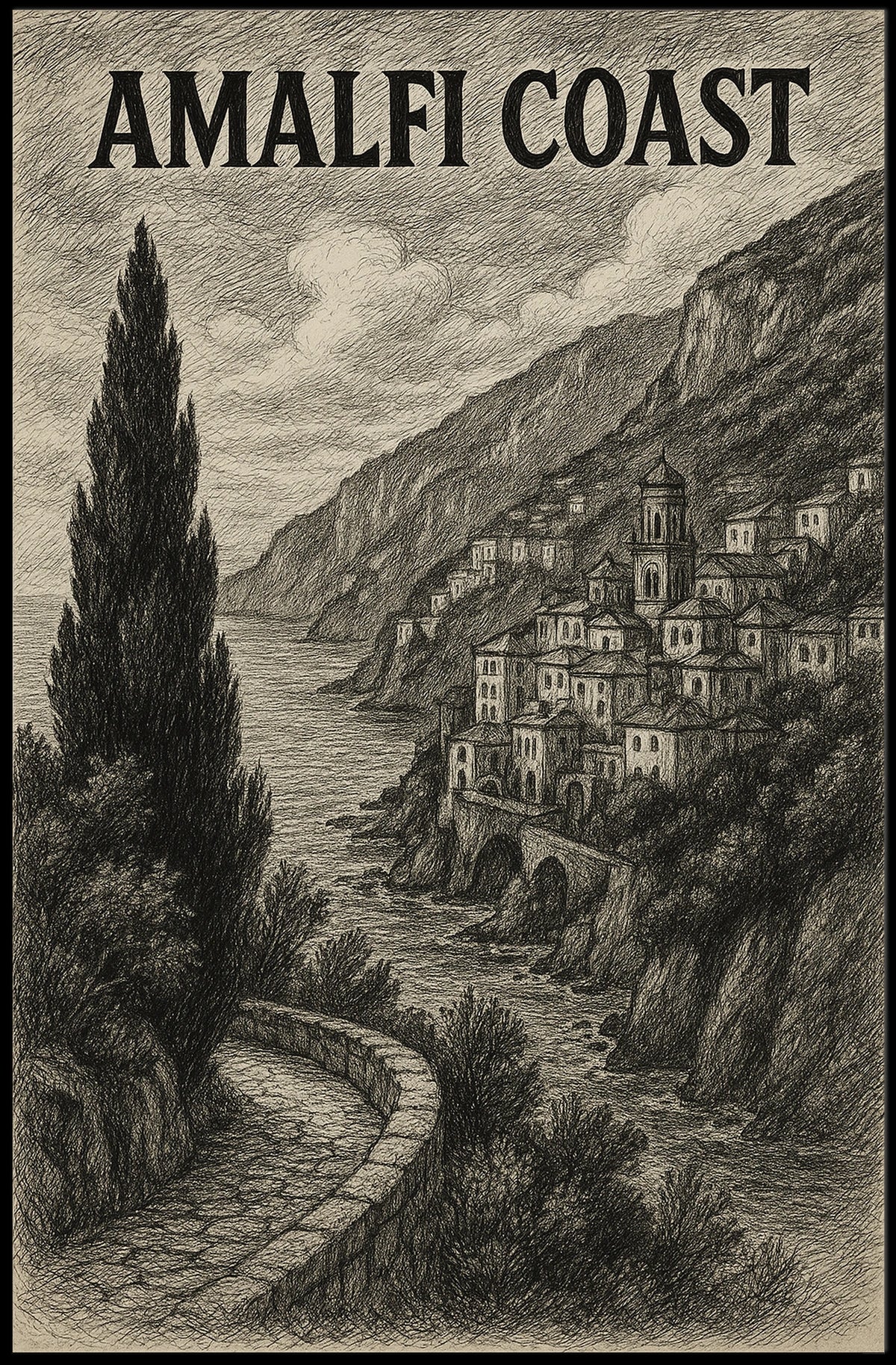 Amalfi Coast Poster Sea View Print Coastal Decor Wall Art