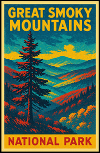 Great Smoky Mountains Vintage Travel Poster Art Nostalgic Retro Adventure Landscape Poster