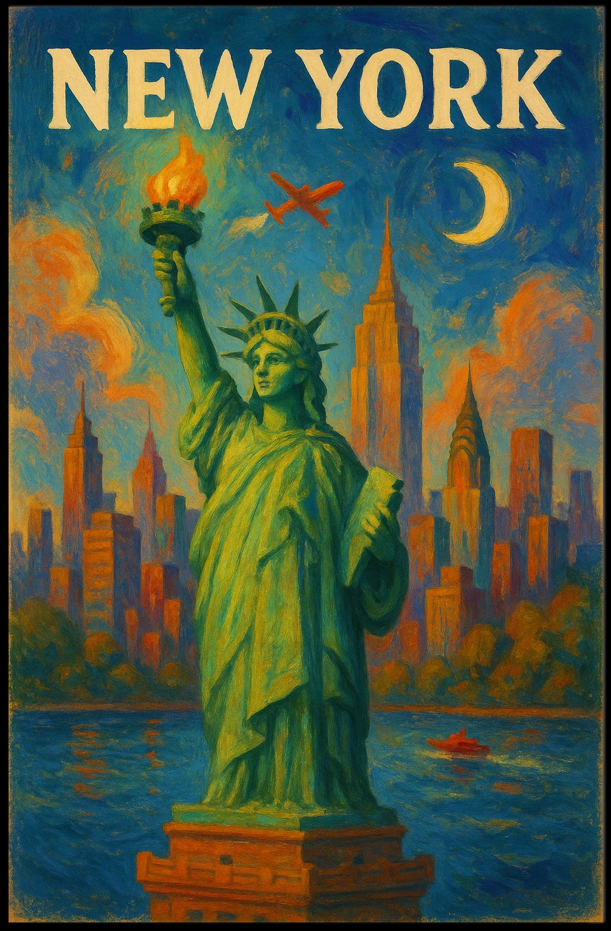 New York Skyline With Statue Of Liberty Poster