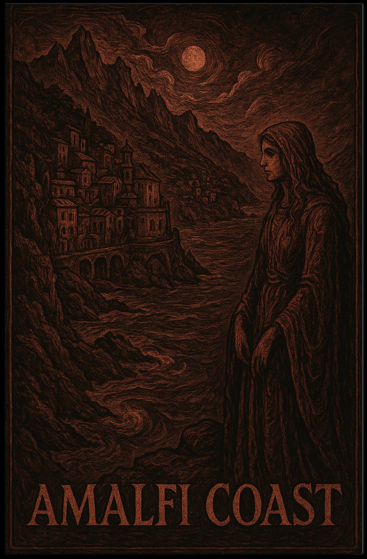 Amalfi Coast Mystical Landscape Poster Wall Art Home Decor