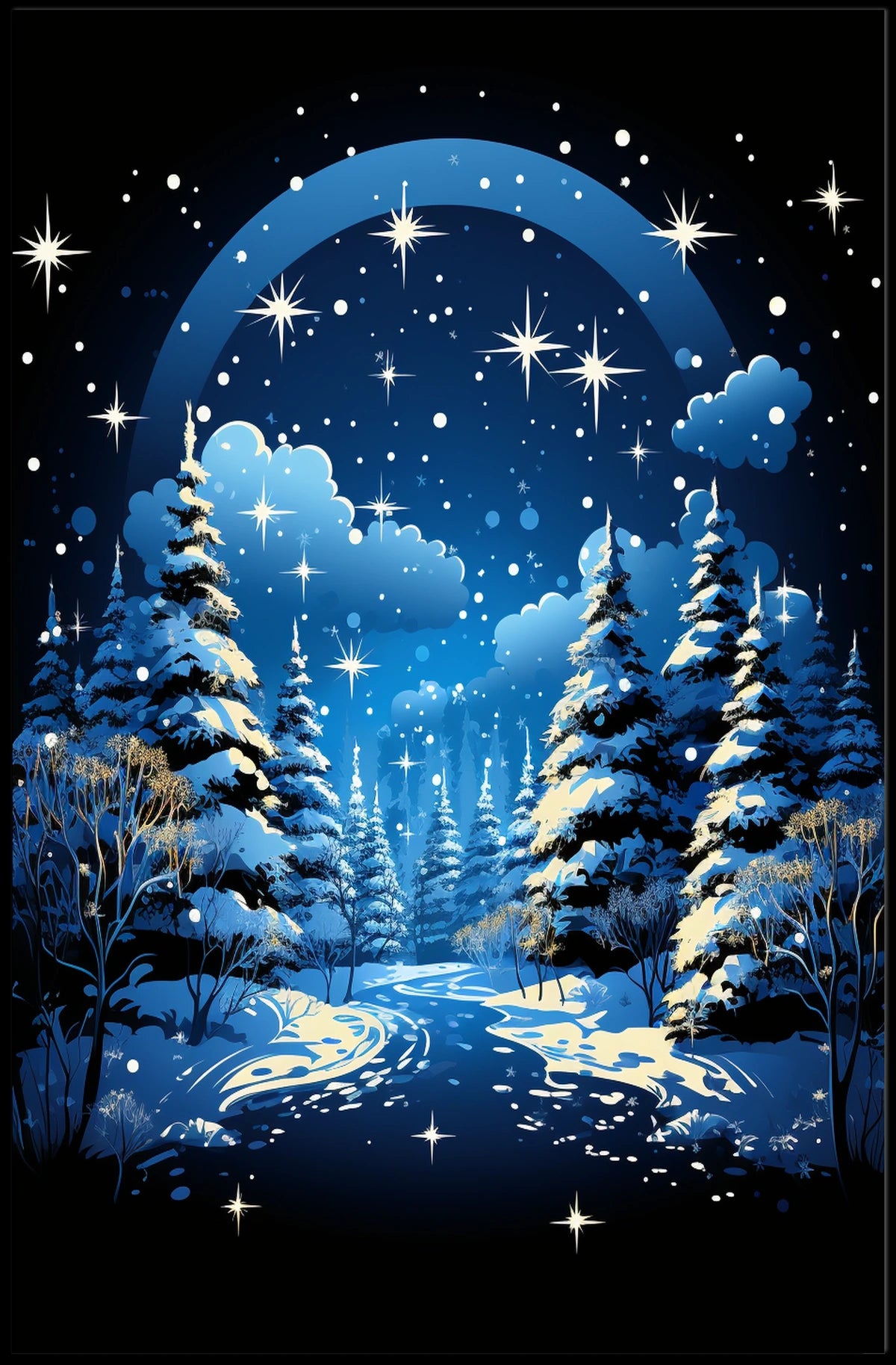 Winter Night Pathway: Enchanting Fantasy Art Poster