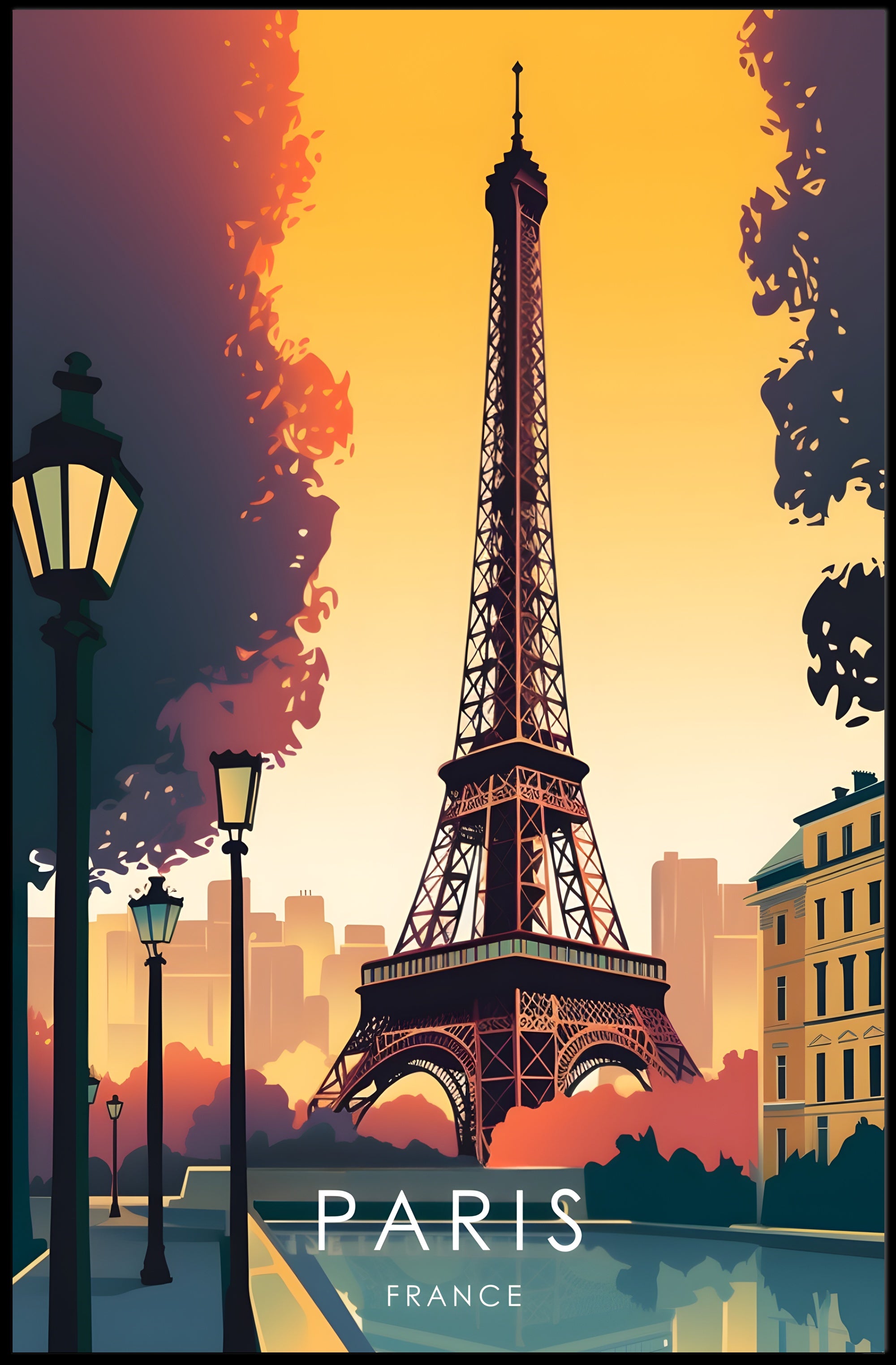 Eiffel Tower Sunset Elegance Travel Poster