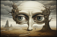 Surreal Landscape with Gigantic Face Futuristic Sci-Fi Poster