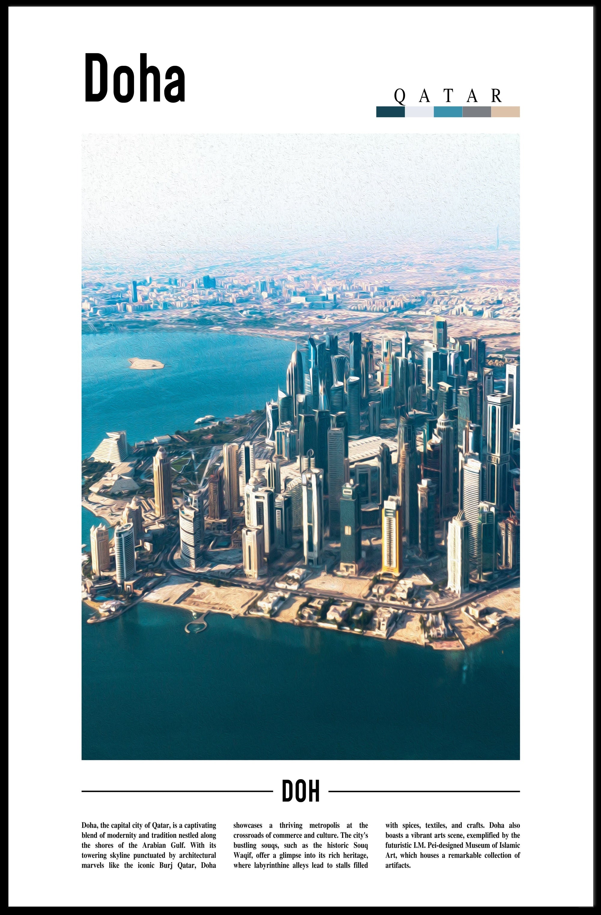 Doha Cityscape Vibrance: Modern Architecture and Culture Urban or Cityscape Poster PosterGoat