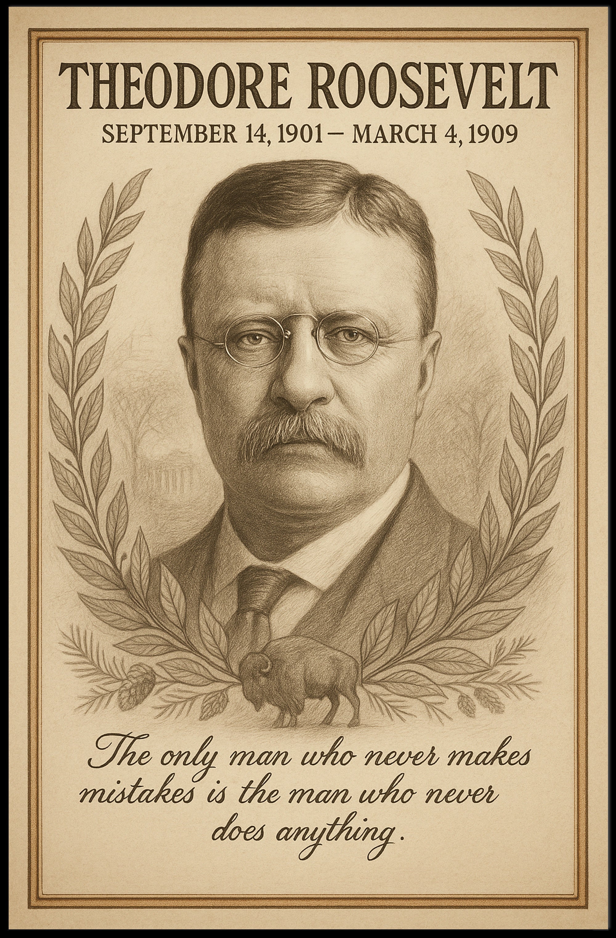 Theodore Roosevelt President Sketch Poster 1901 1909 Vintage Wall Art Print PosterGoat