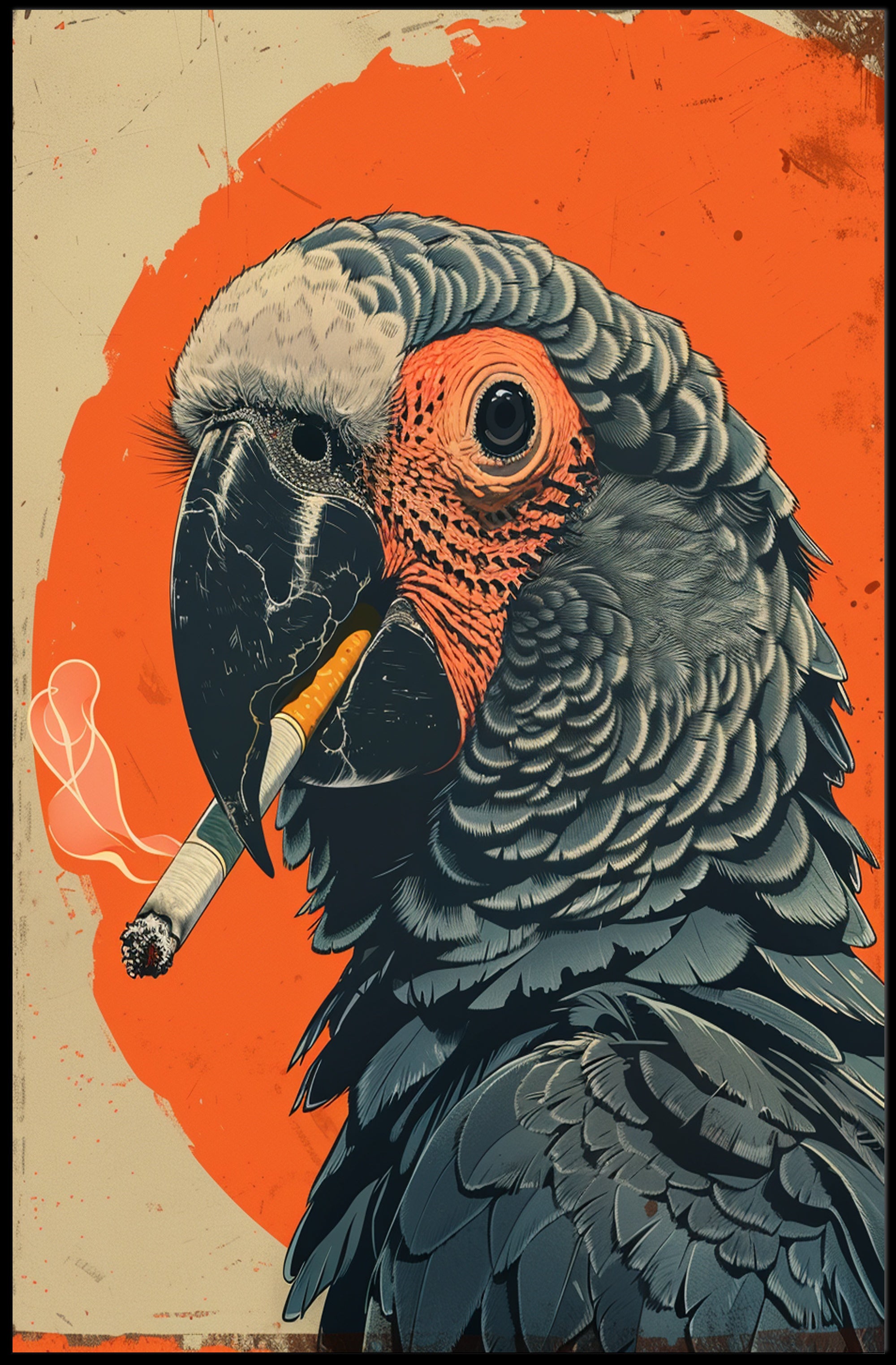 Parrot with Cigarette Artistic Animal Poster PosterGoat