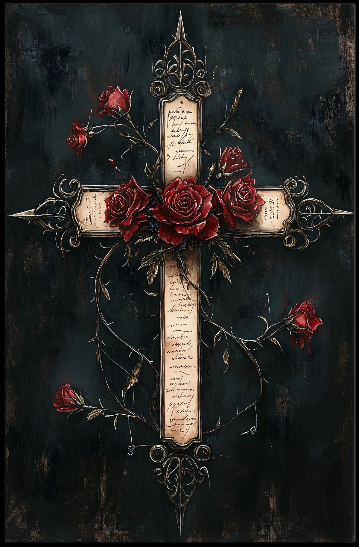 Gothic Cross Roses Art Piece Abstract Artistic Pop Culture Poster
