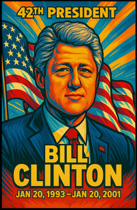 Bill Clinton 42nd President of the United States Colorful Comic Book Style Poster