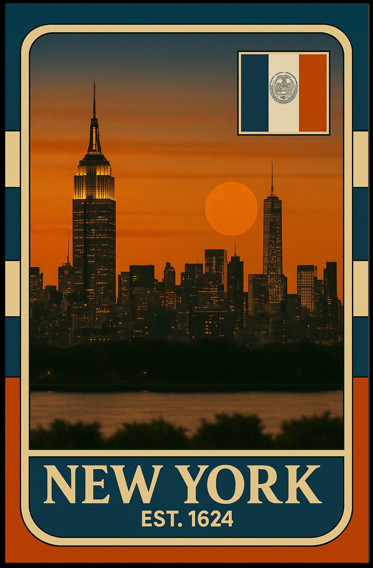 New York City Skyline Poster Vintage Wall Art