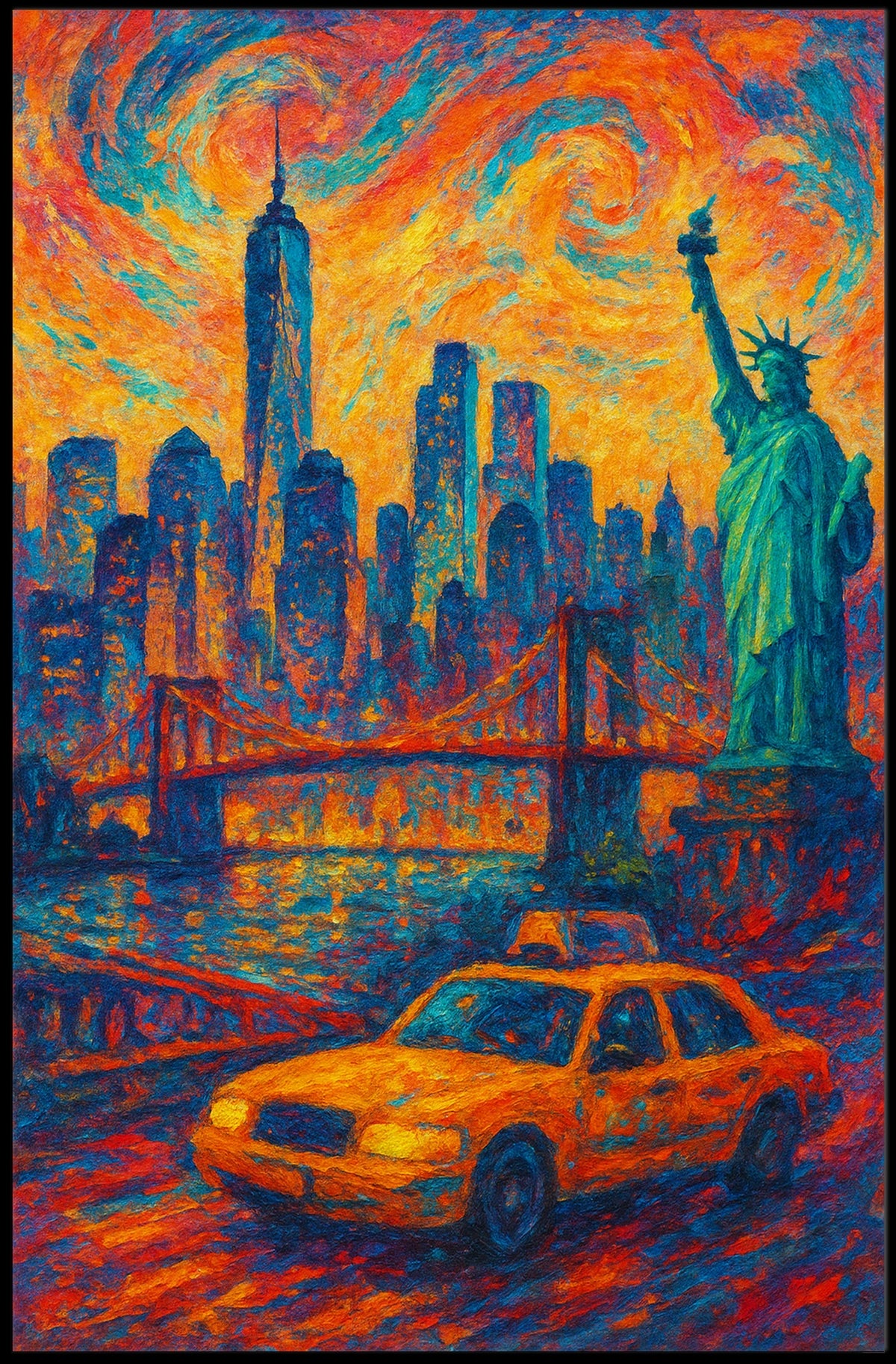 New York City Skyline At Sunset Poster Modern Wall Art
