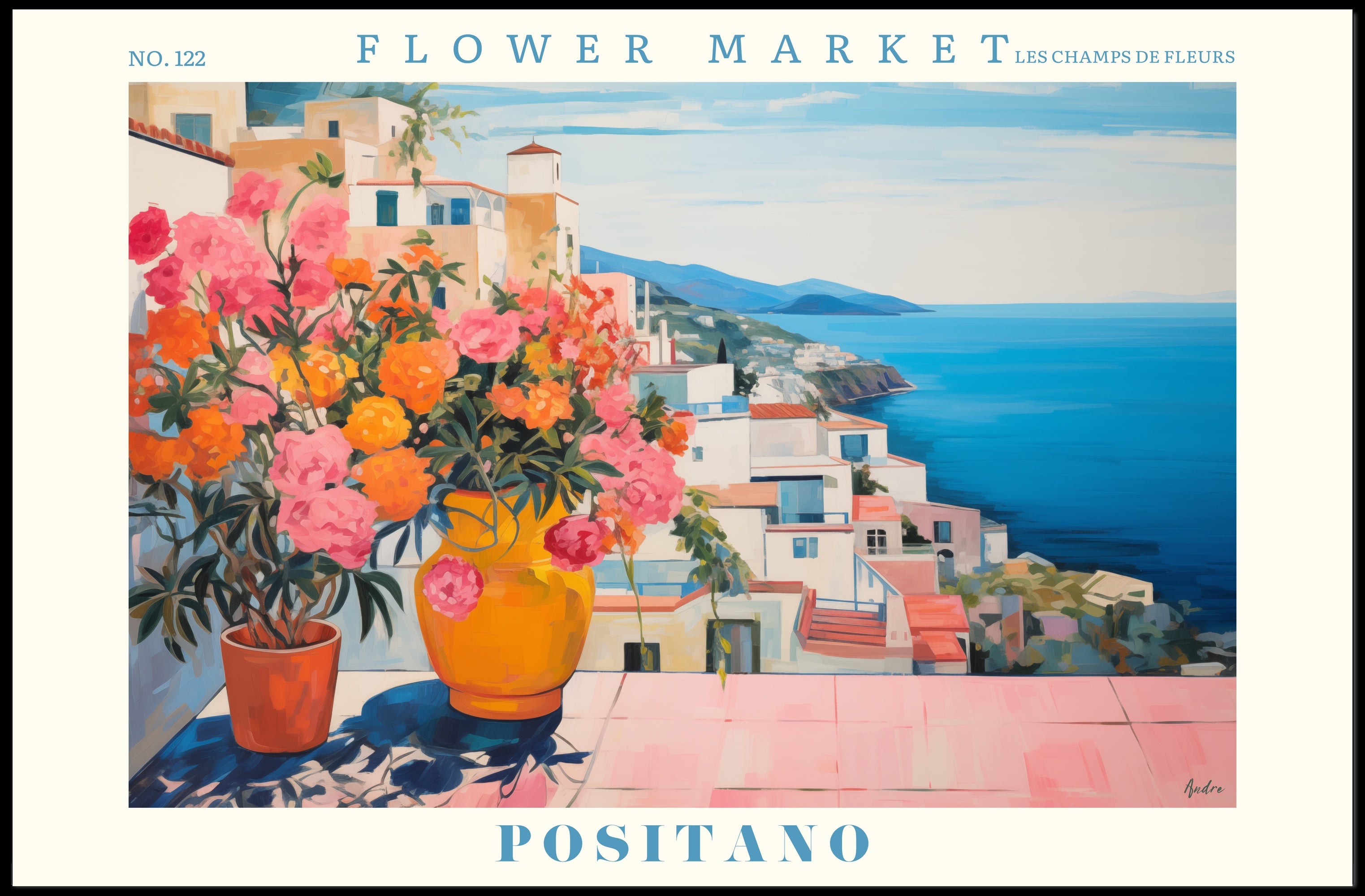 Positano's Vibrant Scenic View: Travel Poster