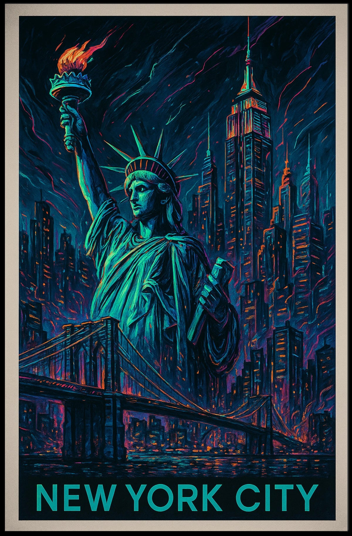 New York City Poster Modern Neon Travel Cityscape Wall Art