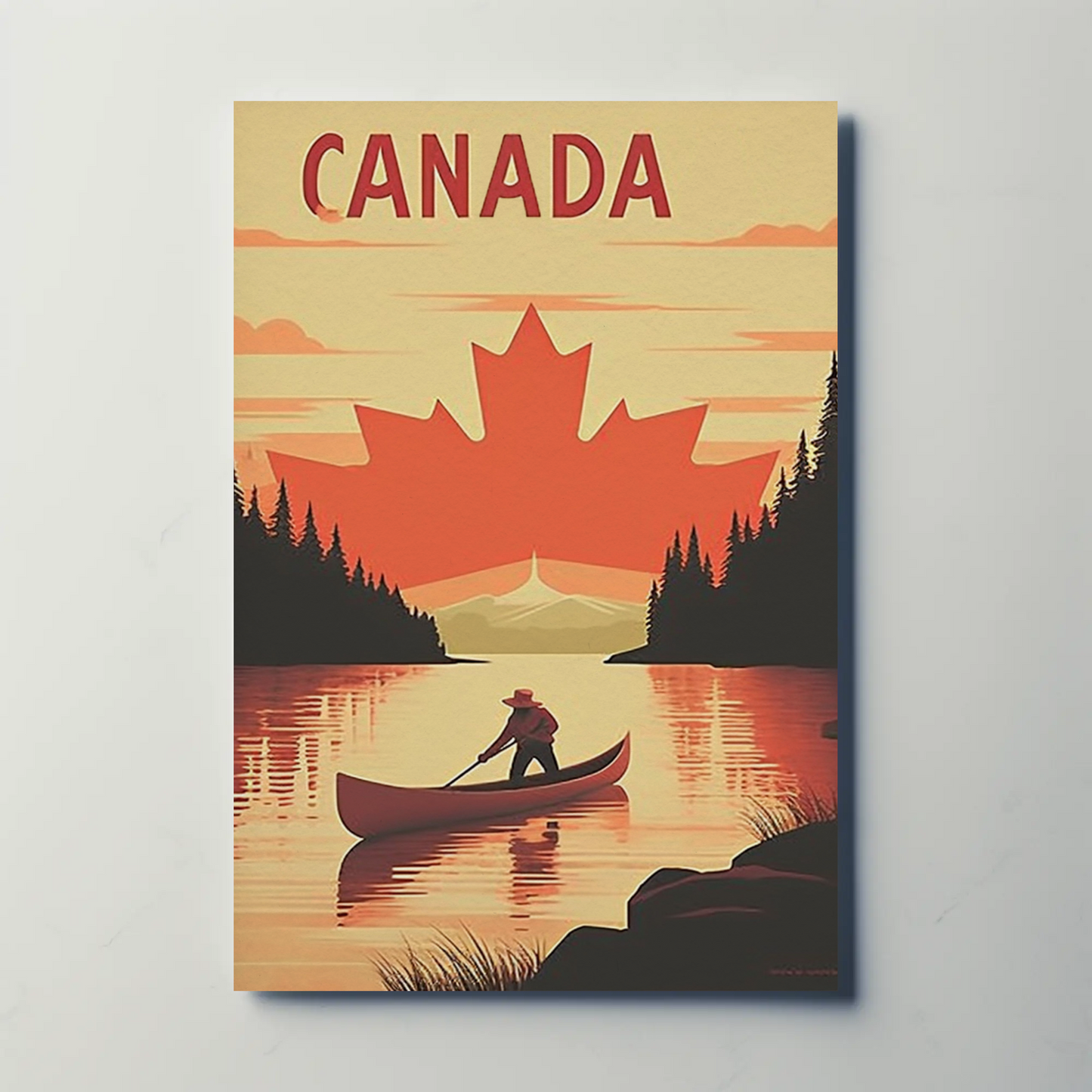 Vintage Poster Canada Canoe Sunset