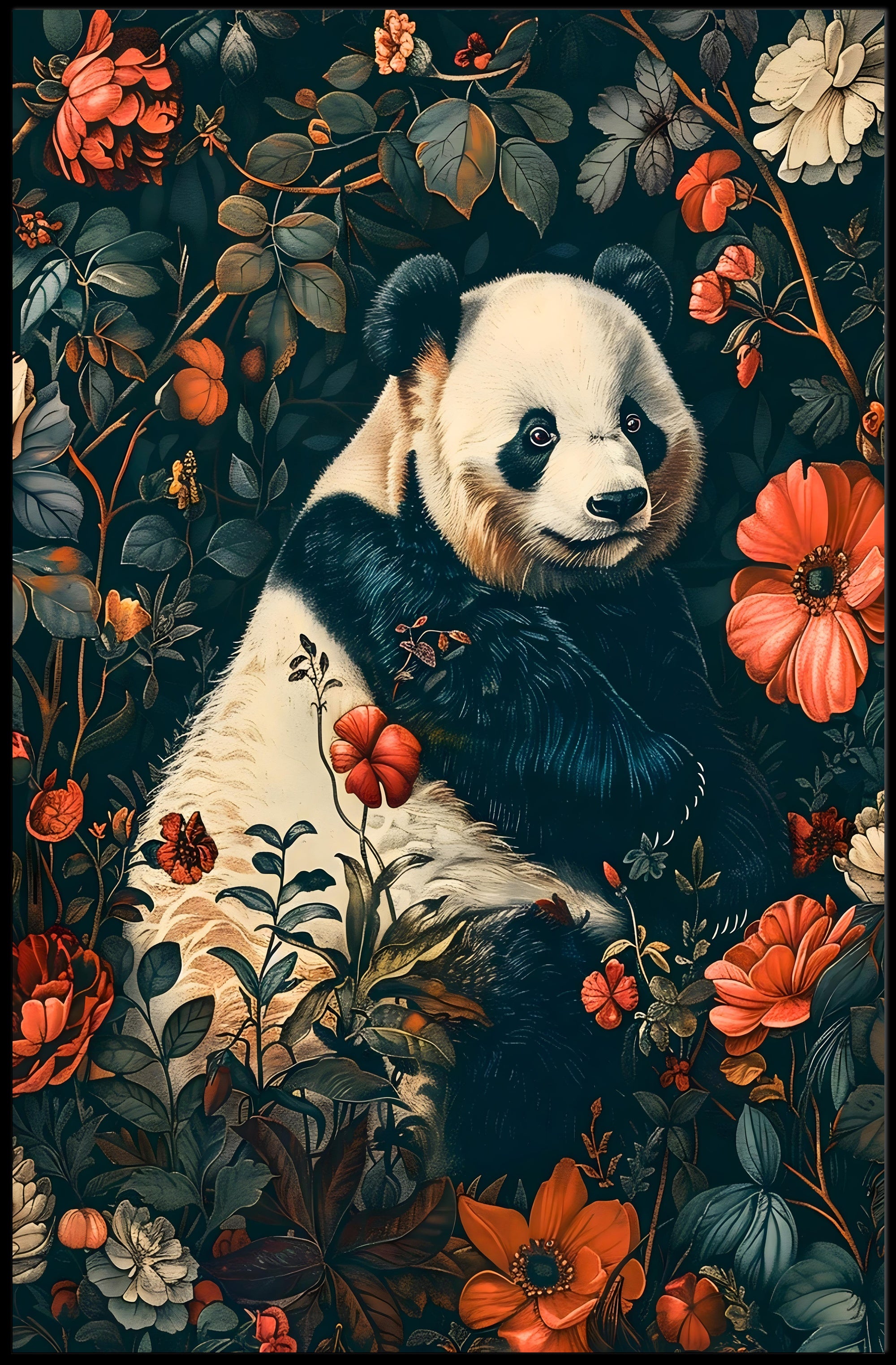 Peaceful Panda in a Botanical Wonderland Animal Poster