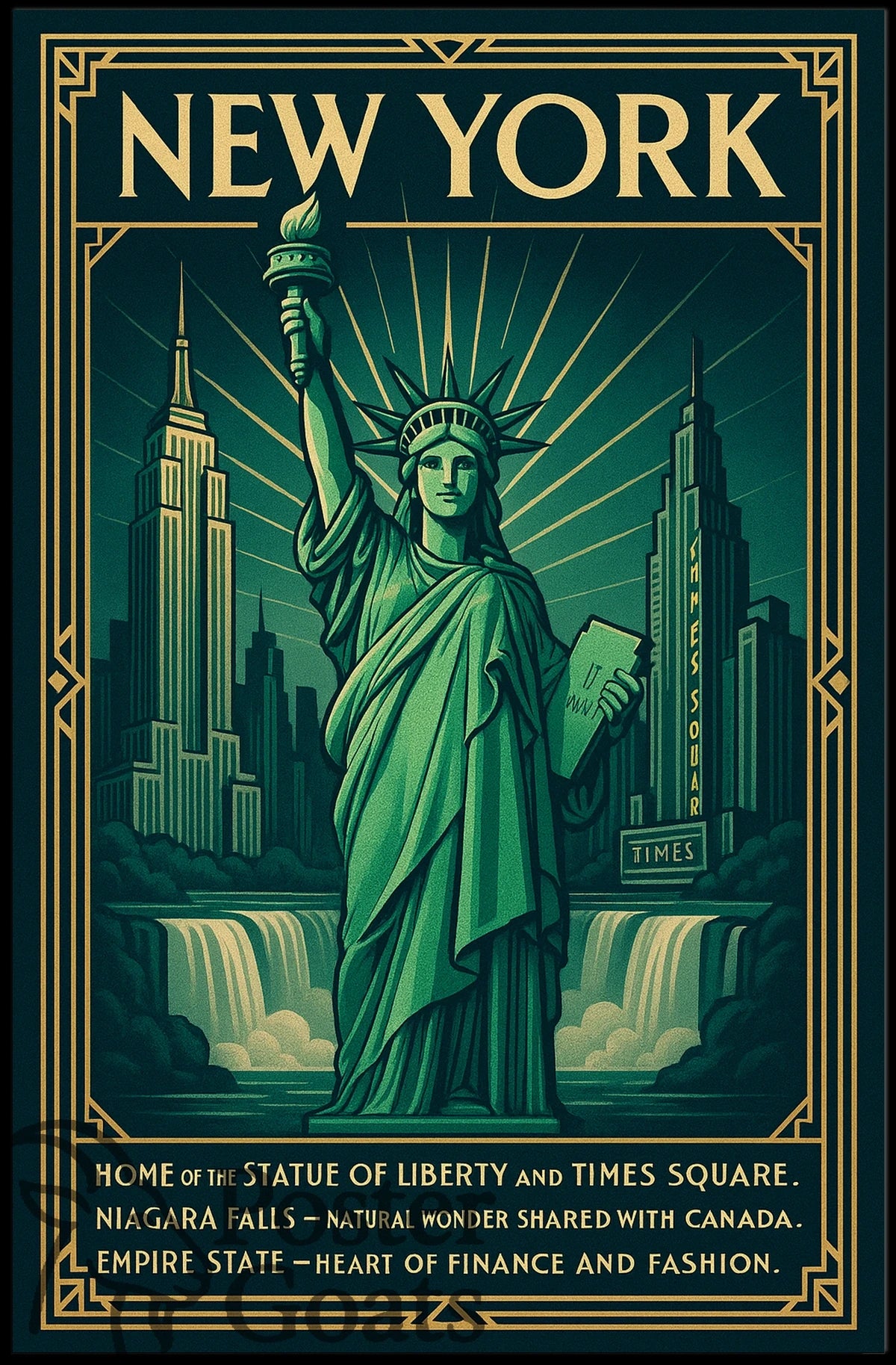 New York Landmarks Vintage Art Deco Travel Poster