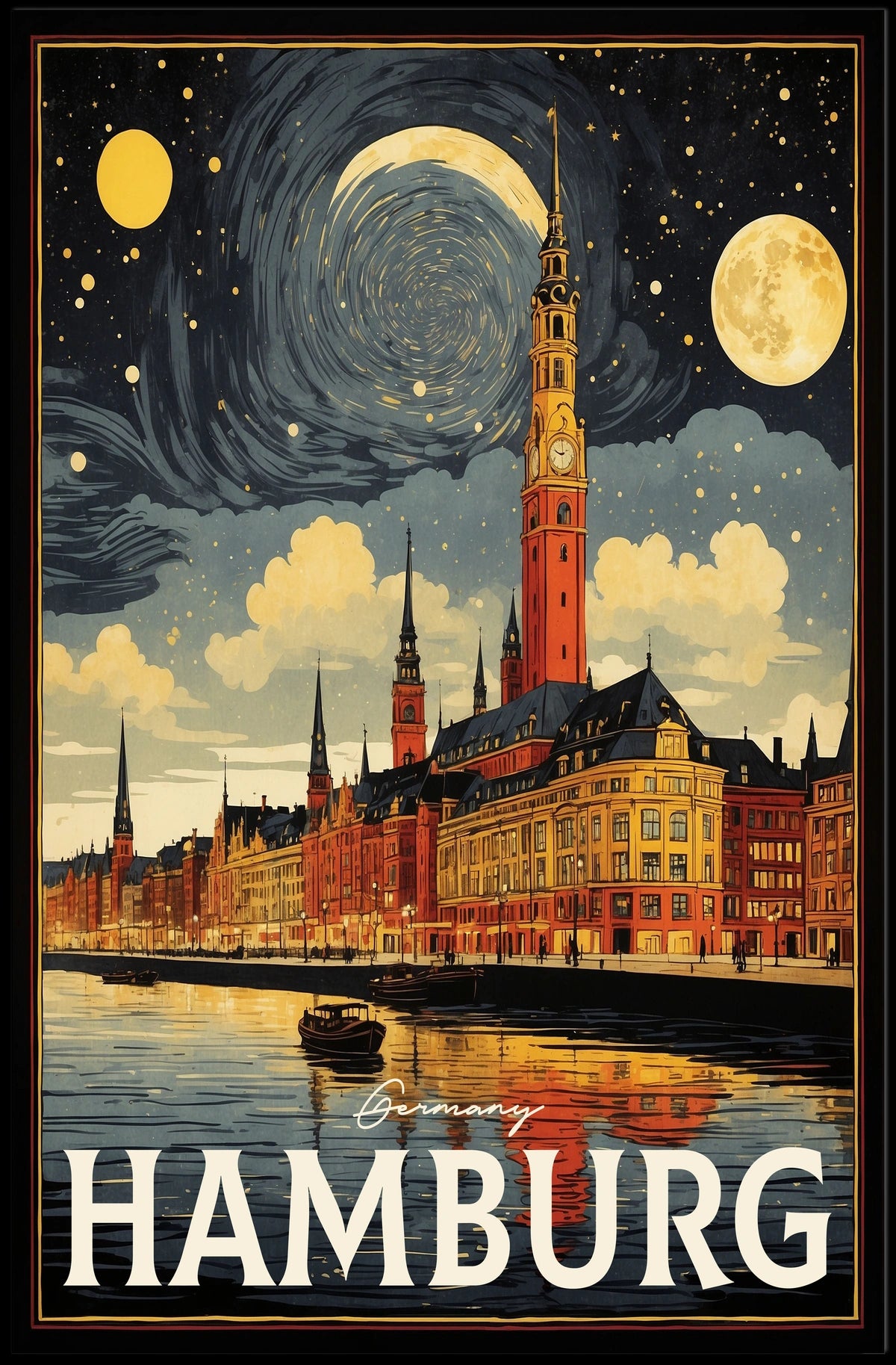Hamburg A Nighttime Cityscape Poster