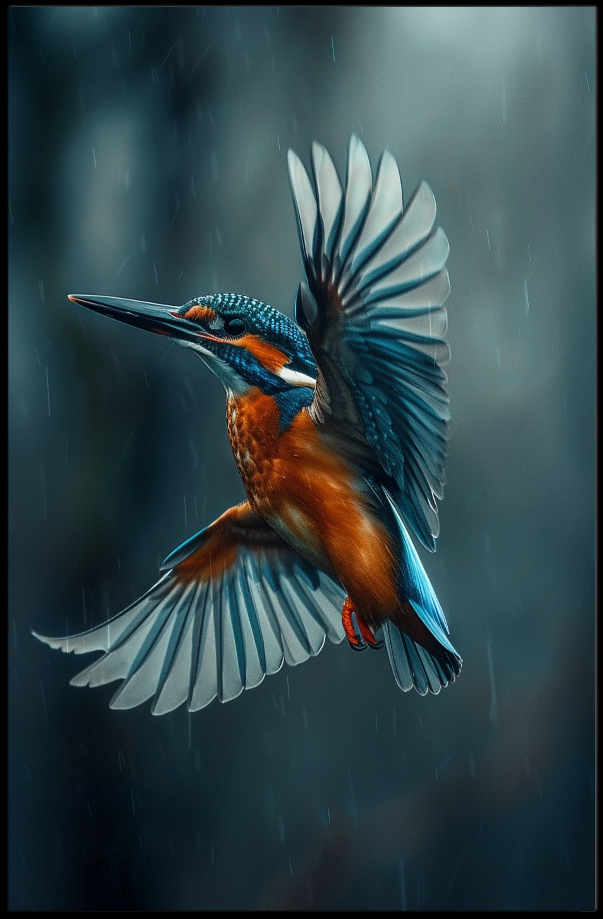 Kingfisher in Flight Photorealistic Animal Poster PosterGoat