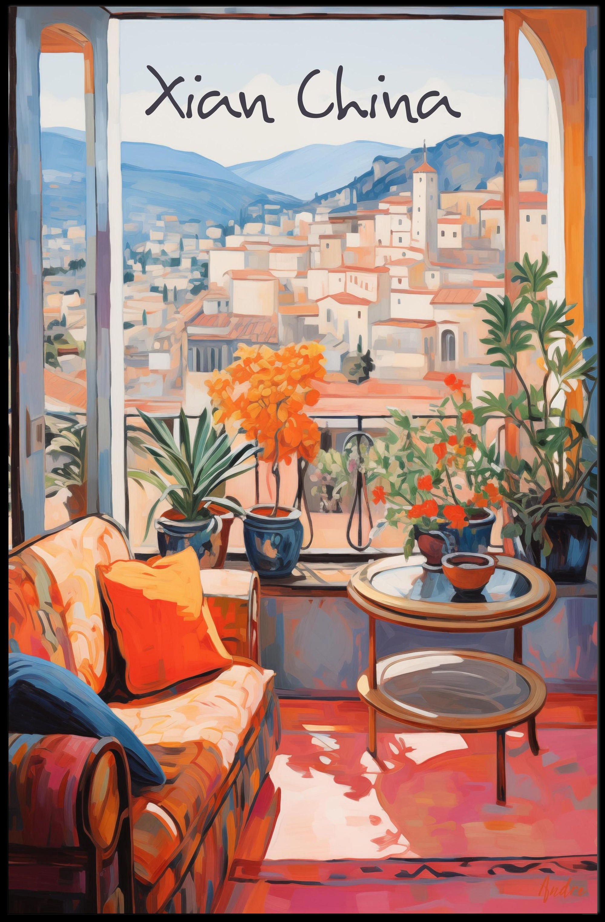 Vibrant Cityscape in Xian China Modern Travel Poster