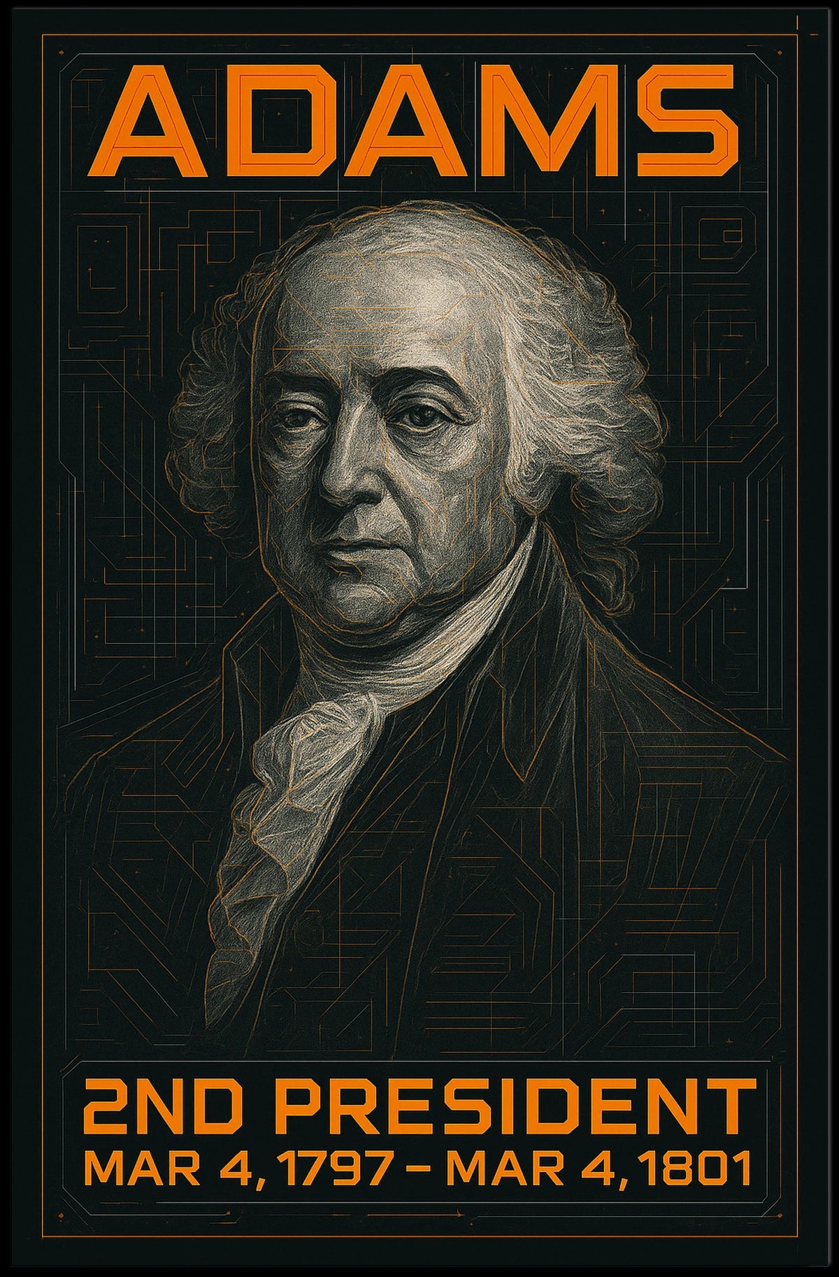 John Adams 2nd President of the United States Techno Schematic Poster