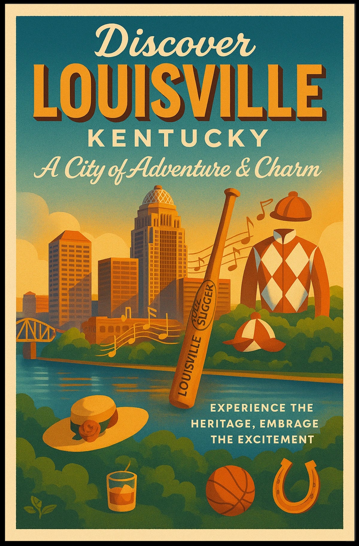 Discover Louisville Adventure & Charm Travel Poster