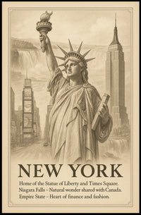 New York City Iconic Landmarks Poster Vintage Wall Art