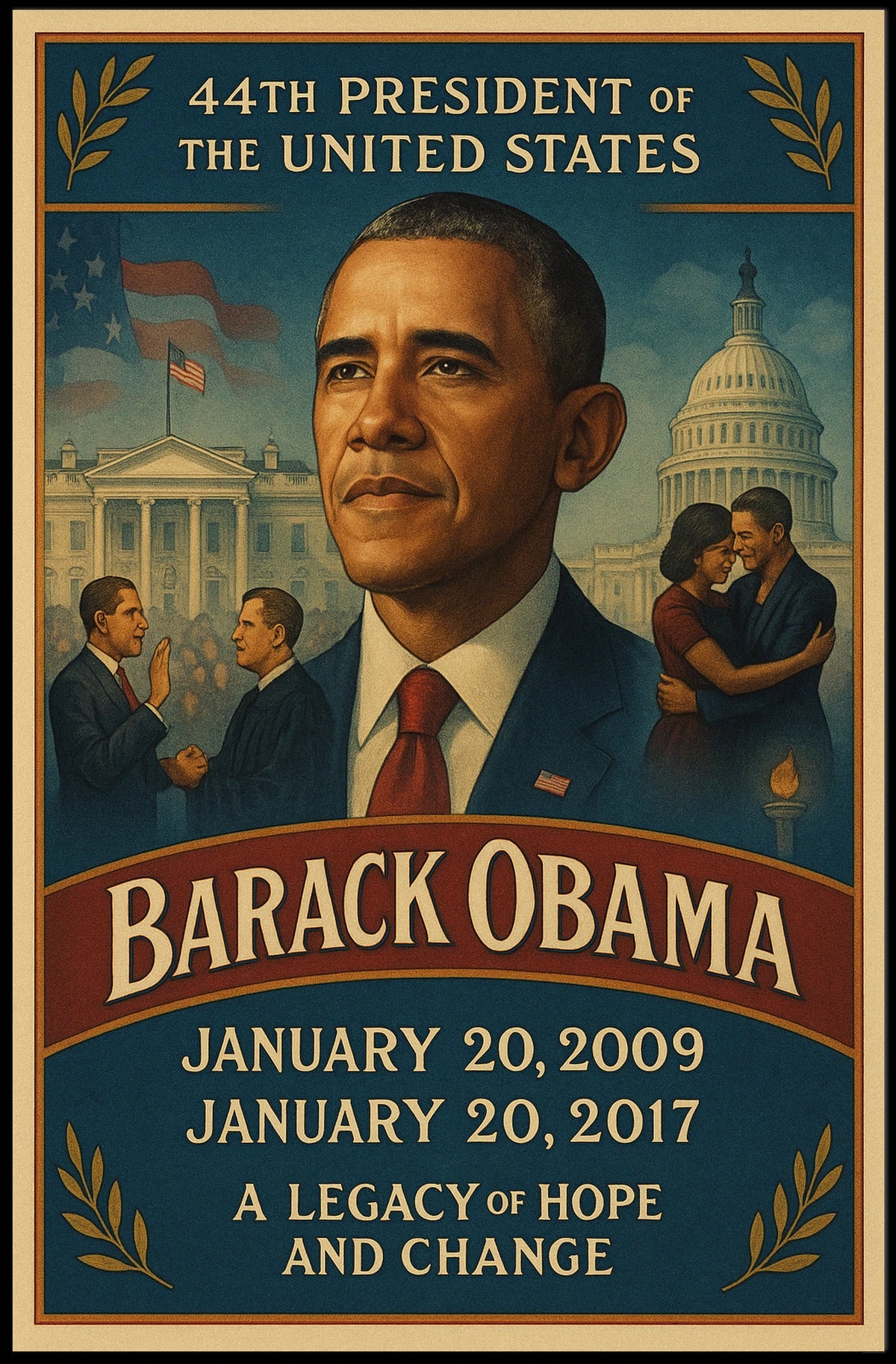 Obama Illustrated Art Print Presidential Poster