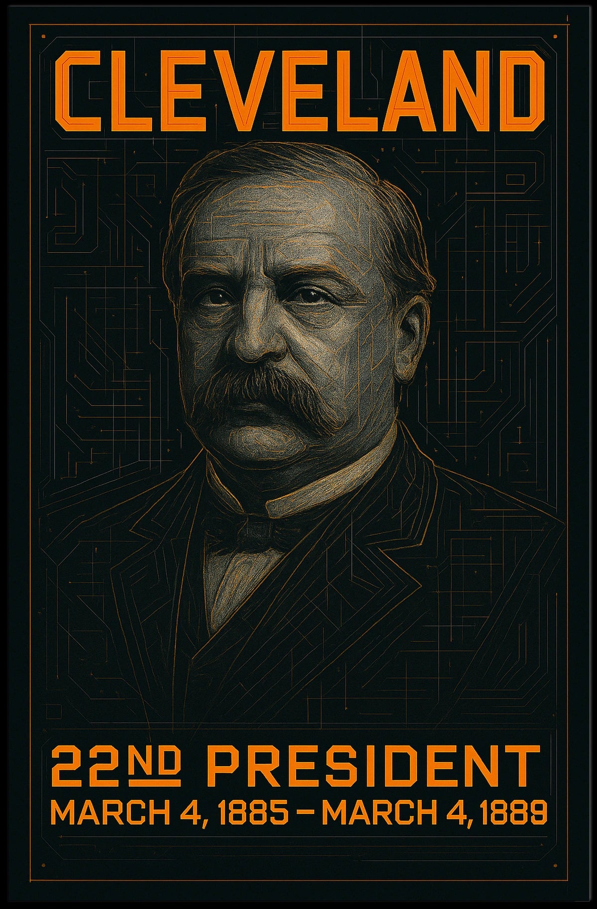 Grover Cleveland 22nd President of the United States Techno Schematic Poster