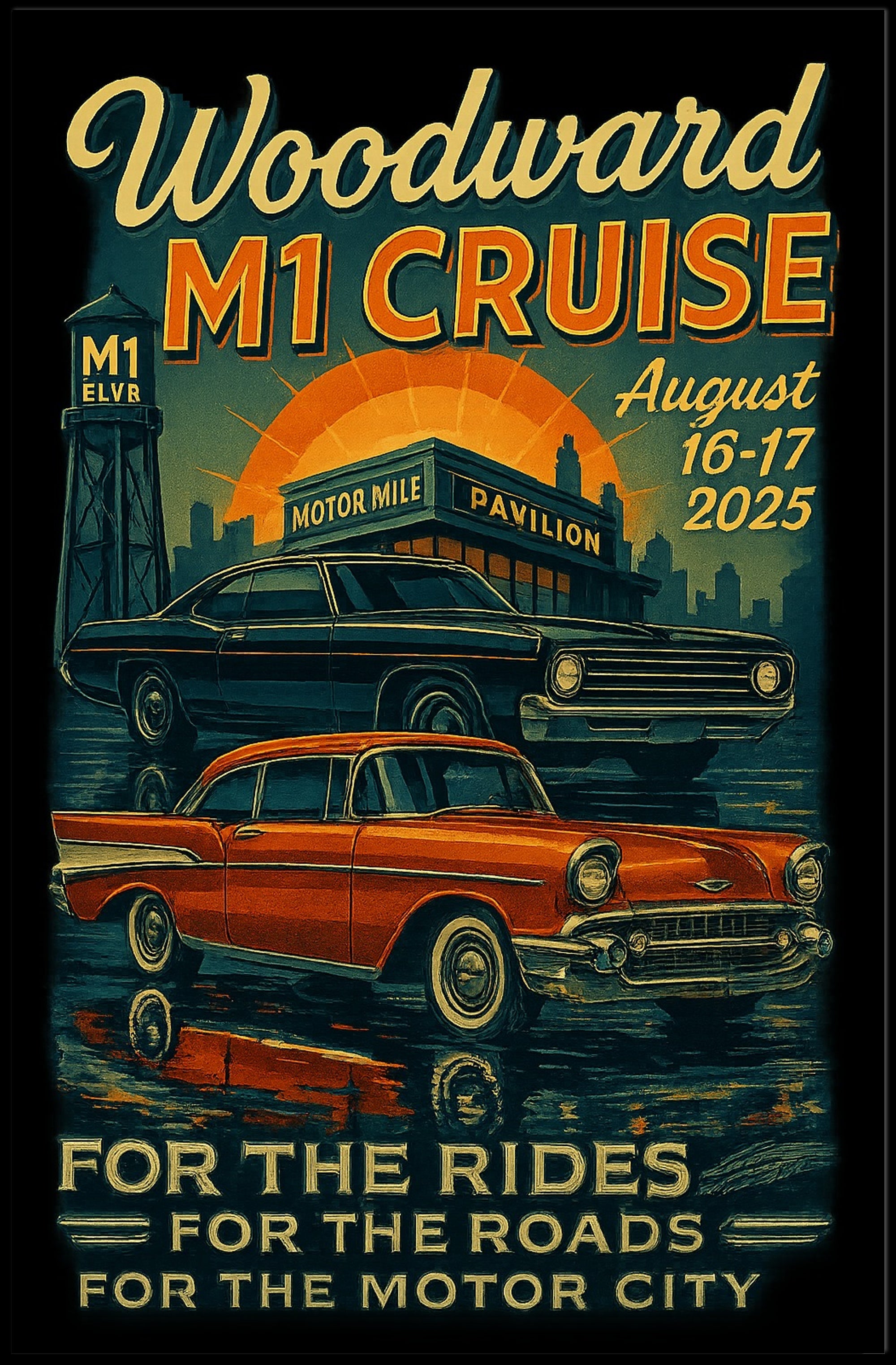 Woodward M1 Cruise Vintage Automotive Poster