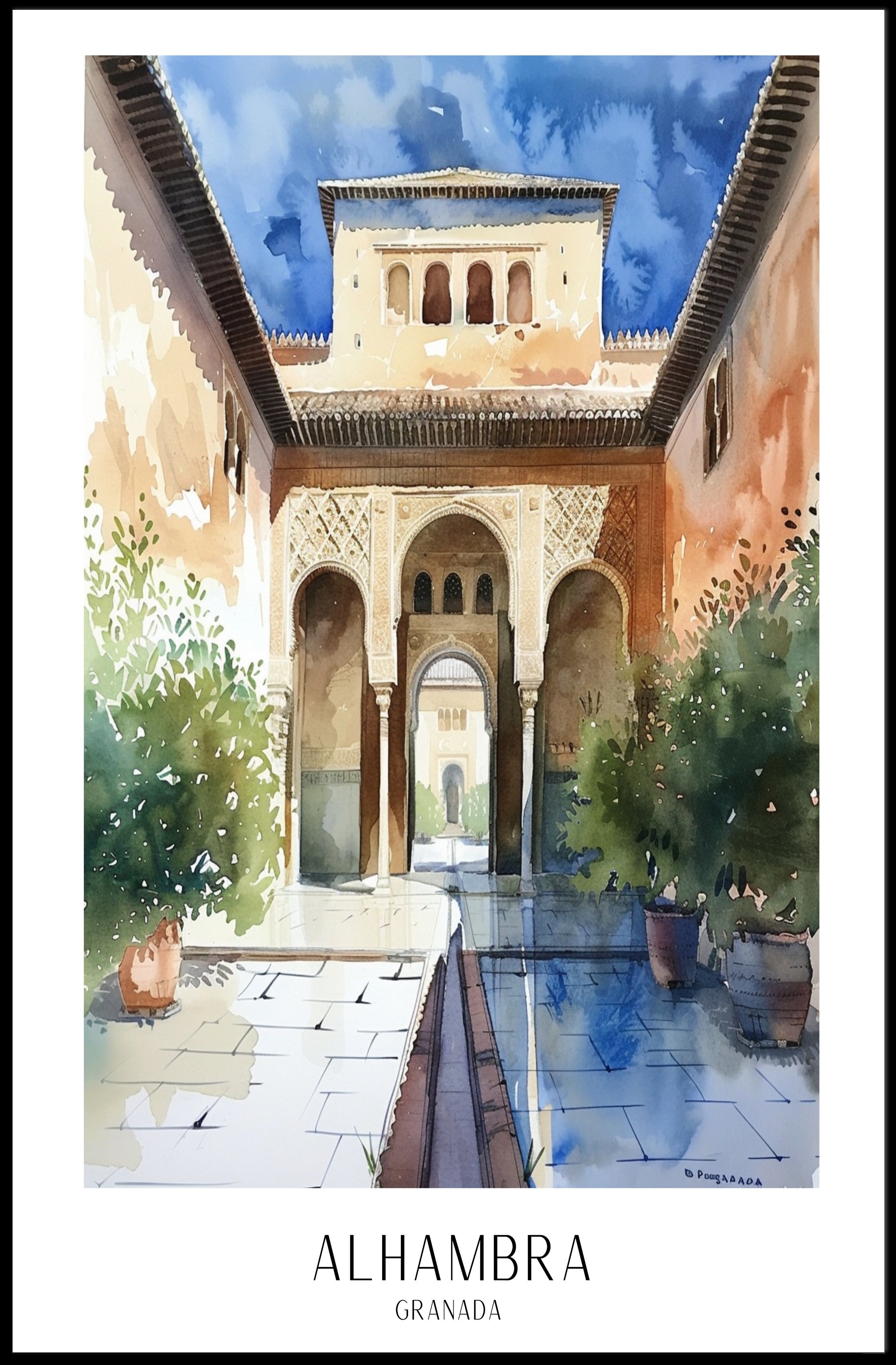 Alhambra Watercolor Art: Cultural or Heritage Poster PosterGoat