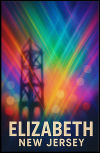 Elizabeth New Jersey Cityscape Vibrant Urban Pop Art Digital Painting Night Skyline Poster