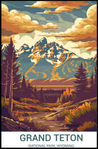 Grand Teton National Park Vintage Illustration National Park Poster