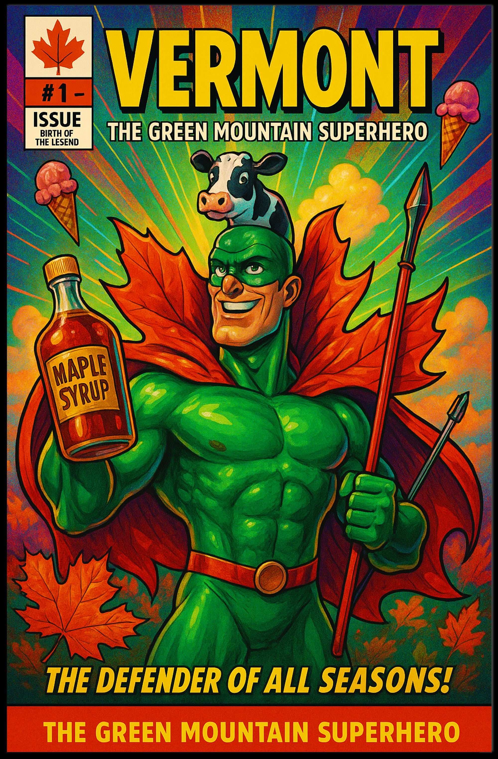 Vermont Retro Superhero Poster Wall Art Print