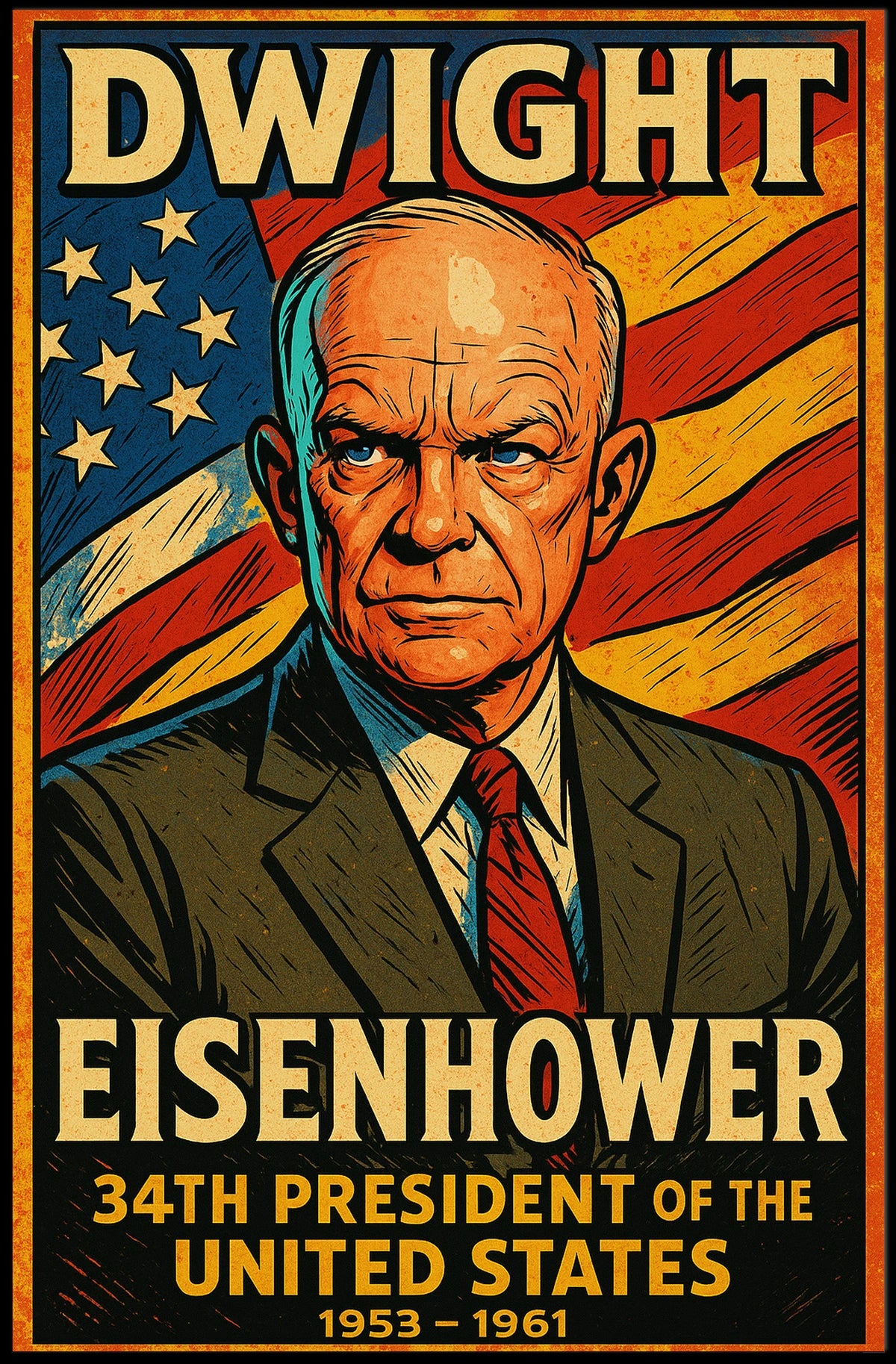 Dwight D Eisenhower 34th President Poster Vintage Wall Art