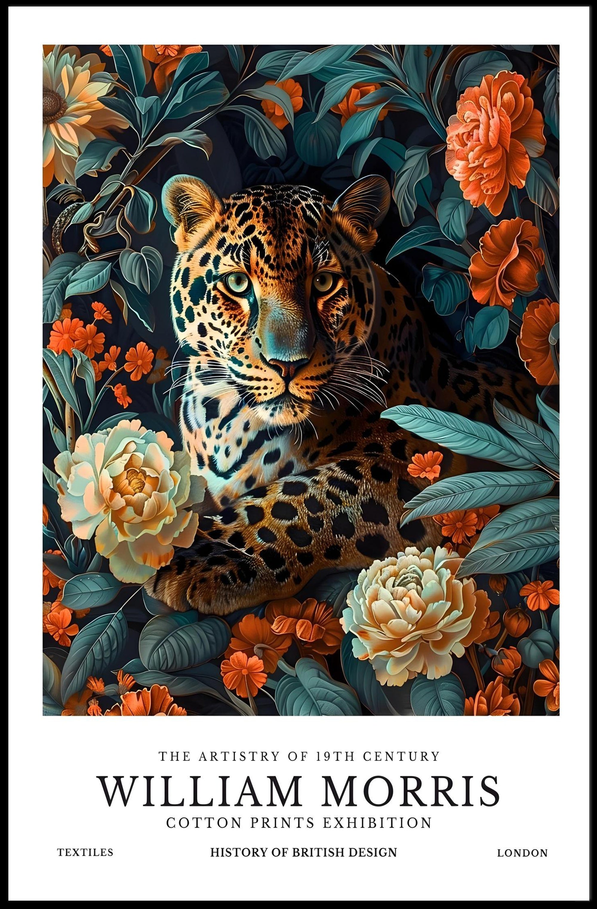 Leopard in Floral Elegance: Artistic Poster