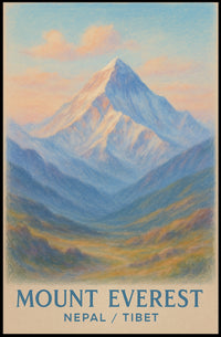 Mount Everest Vintage Illustration Serene Travel Pastel Himalayan Snowcapped Majesty Adventure Lovers Poster