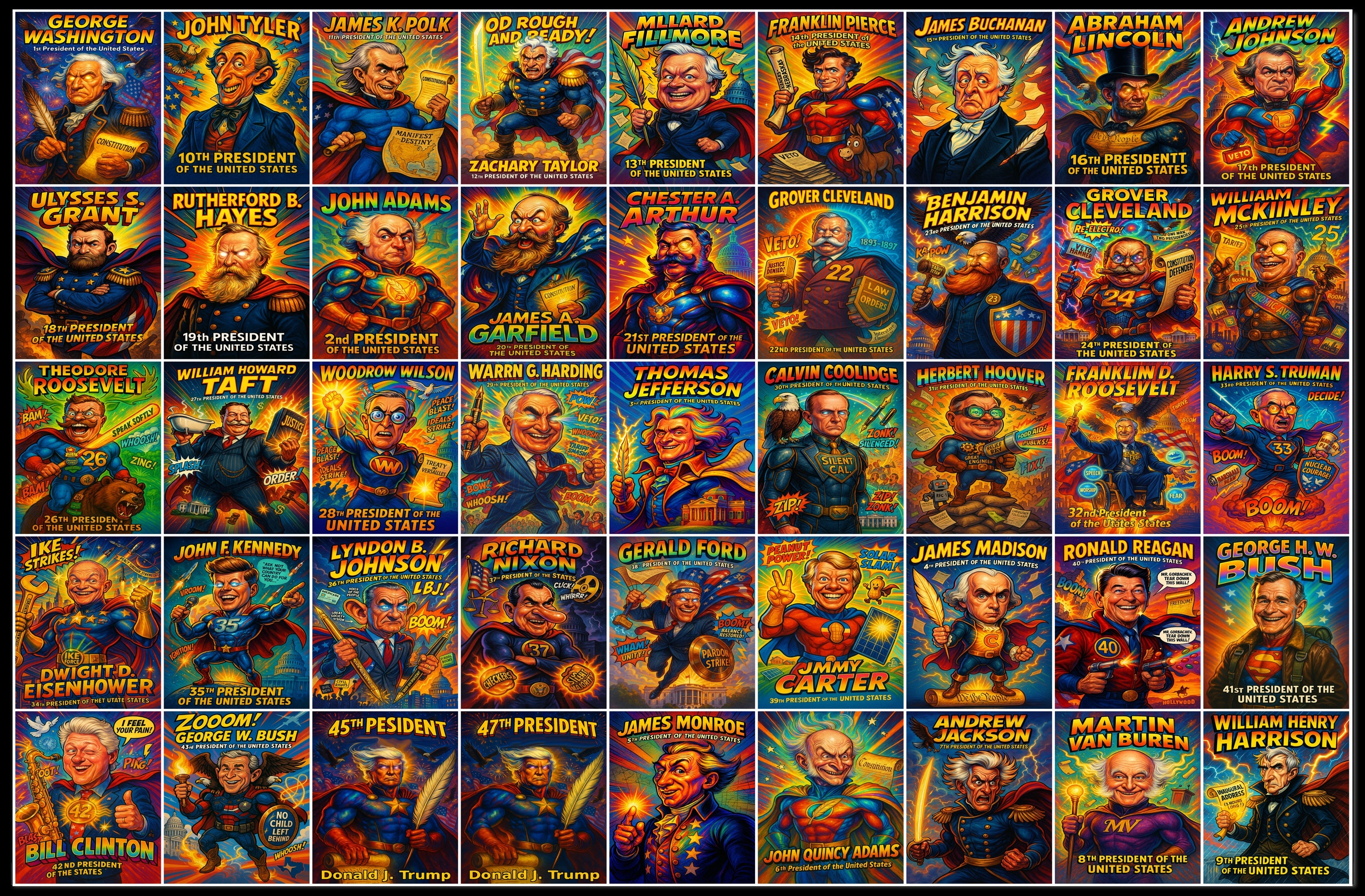 The Presidential Chronicles 45 Presidents Comic Style Poster PosterGoat