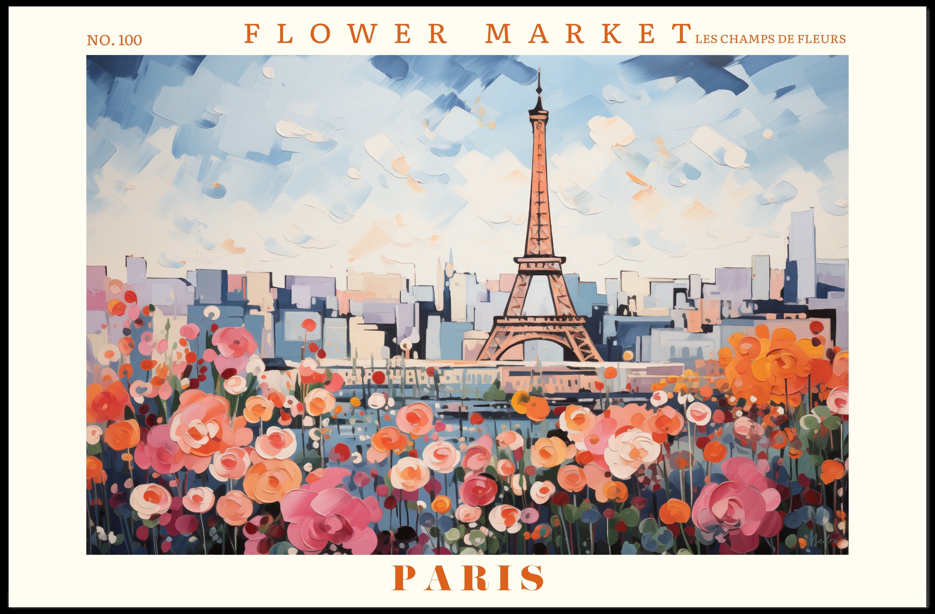 Vibrant Paris Scene with Eiffel Tower Travel Poster