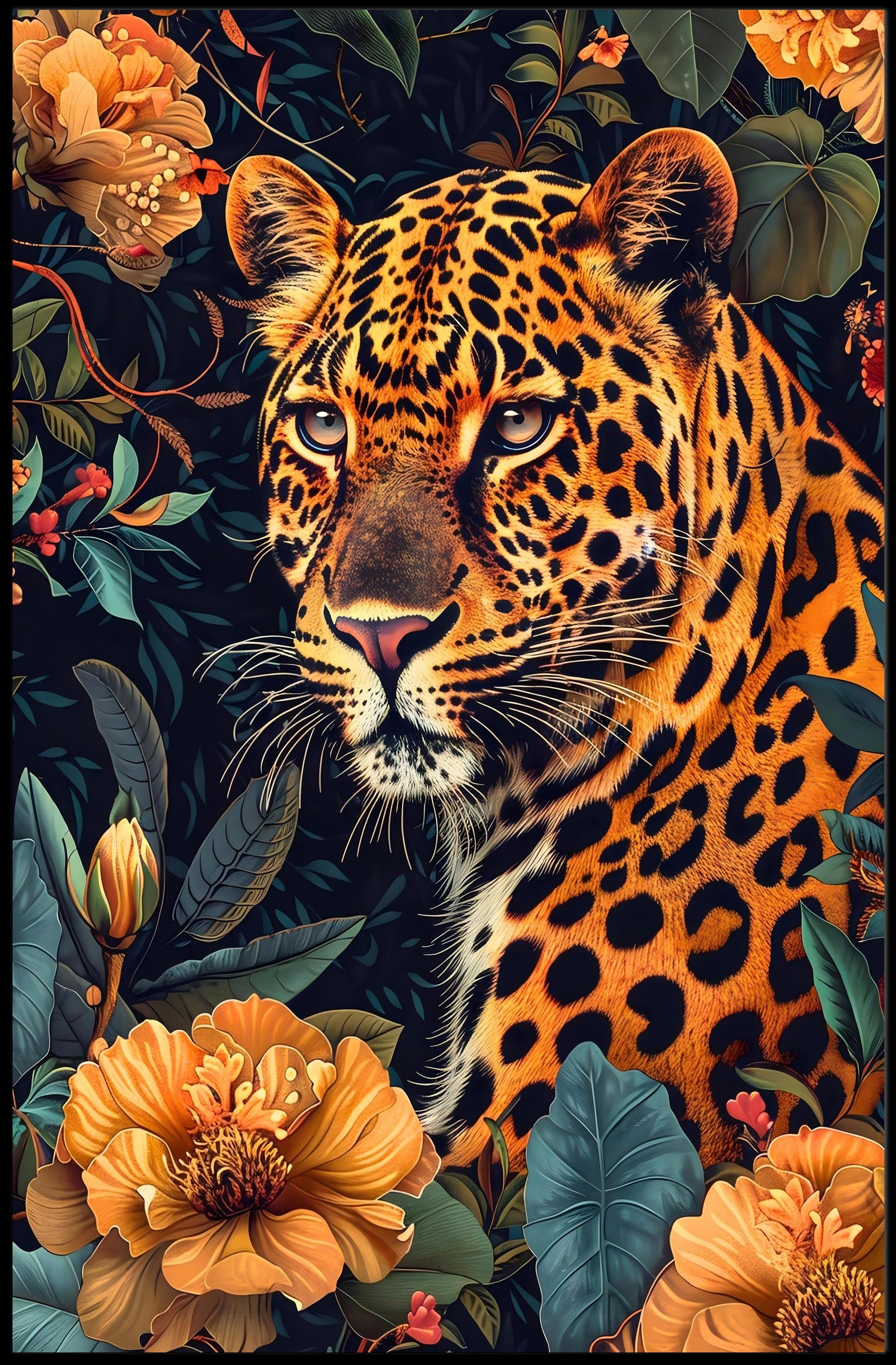 Majestic Leopard in Bloom Wall Art Print
