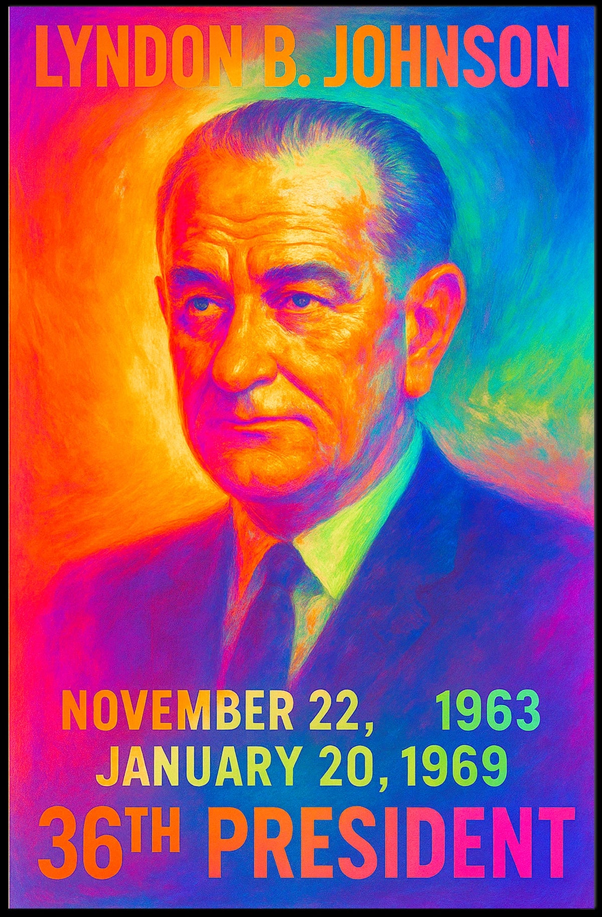 Lyndon B. Johnson 36th President of the United States Neon Gradient Overlay Poster
