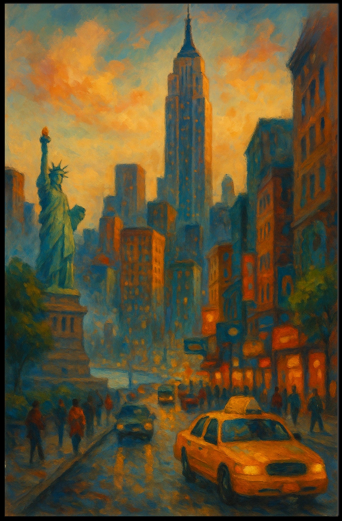 New York City Dusk Urban Scene Poster Modern Wall Art