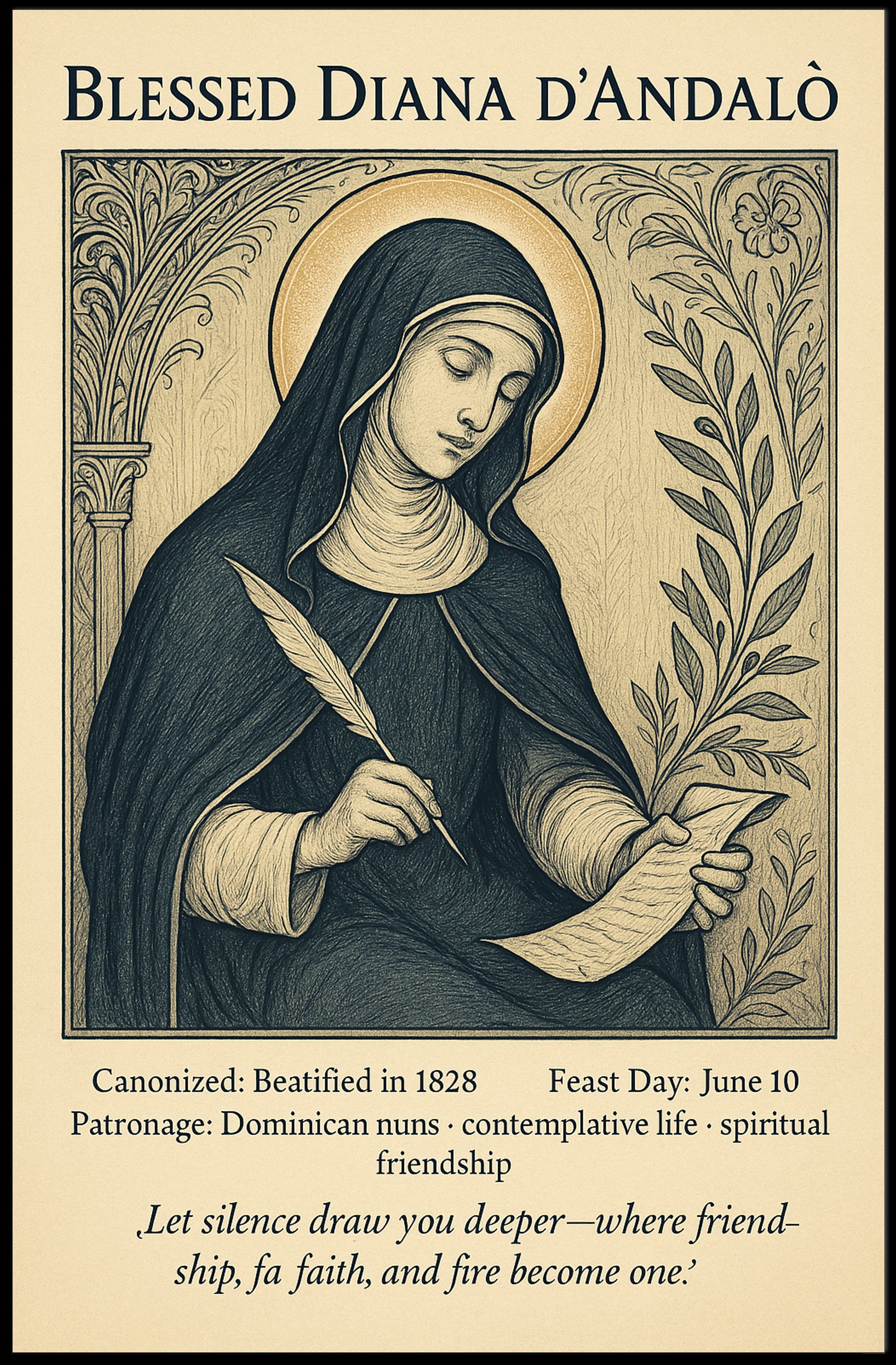 Blessed Diana dโAndalรฒ Vintage Religious Iconography Poster