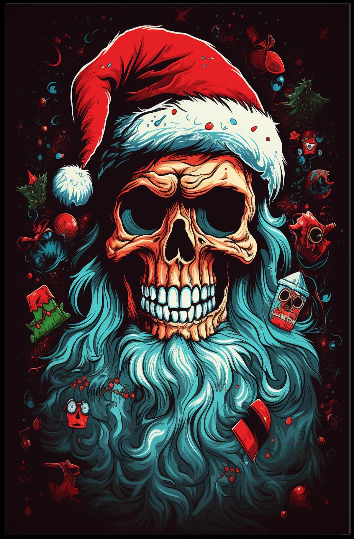Festive Skull Santa Poster