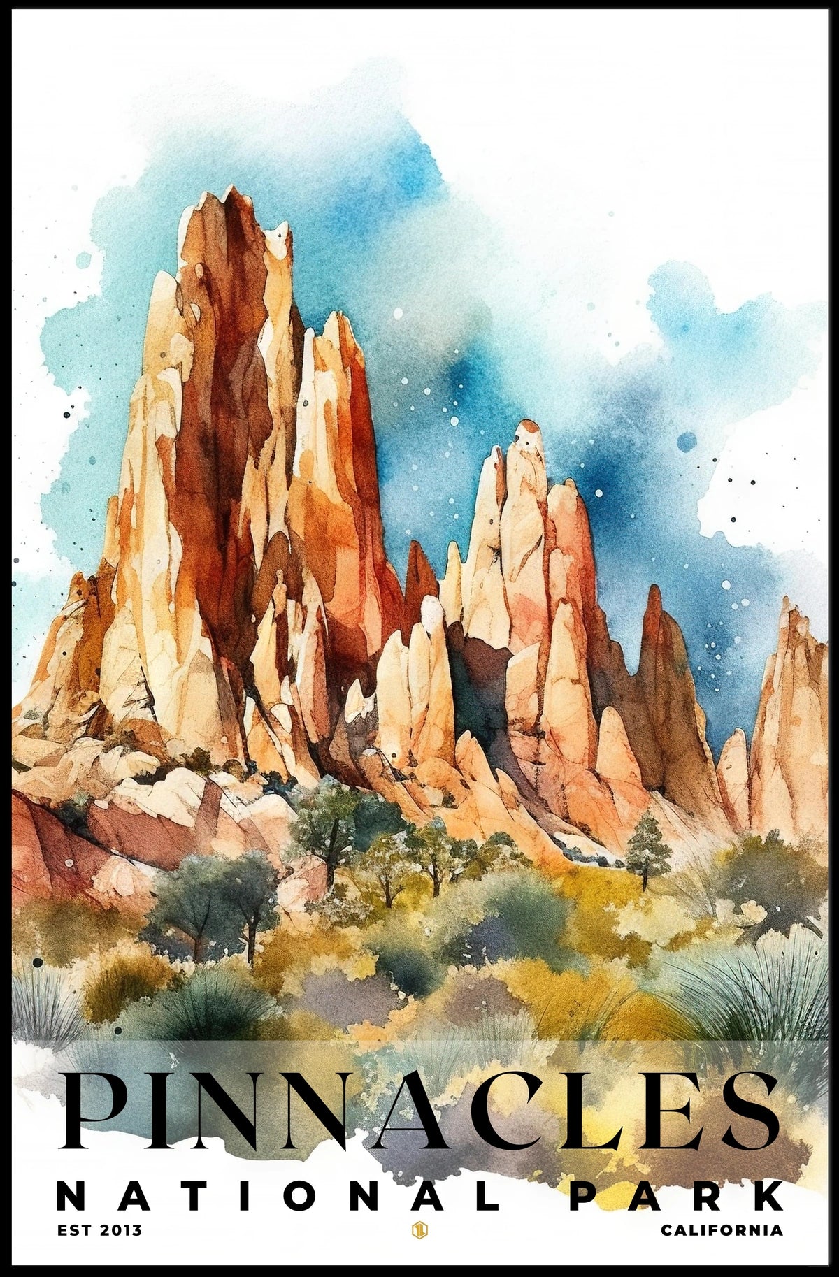 Pinnacles Watercolor Wall Art Poster