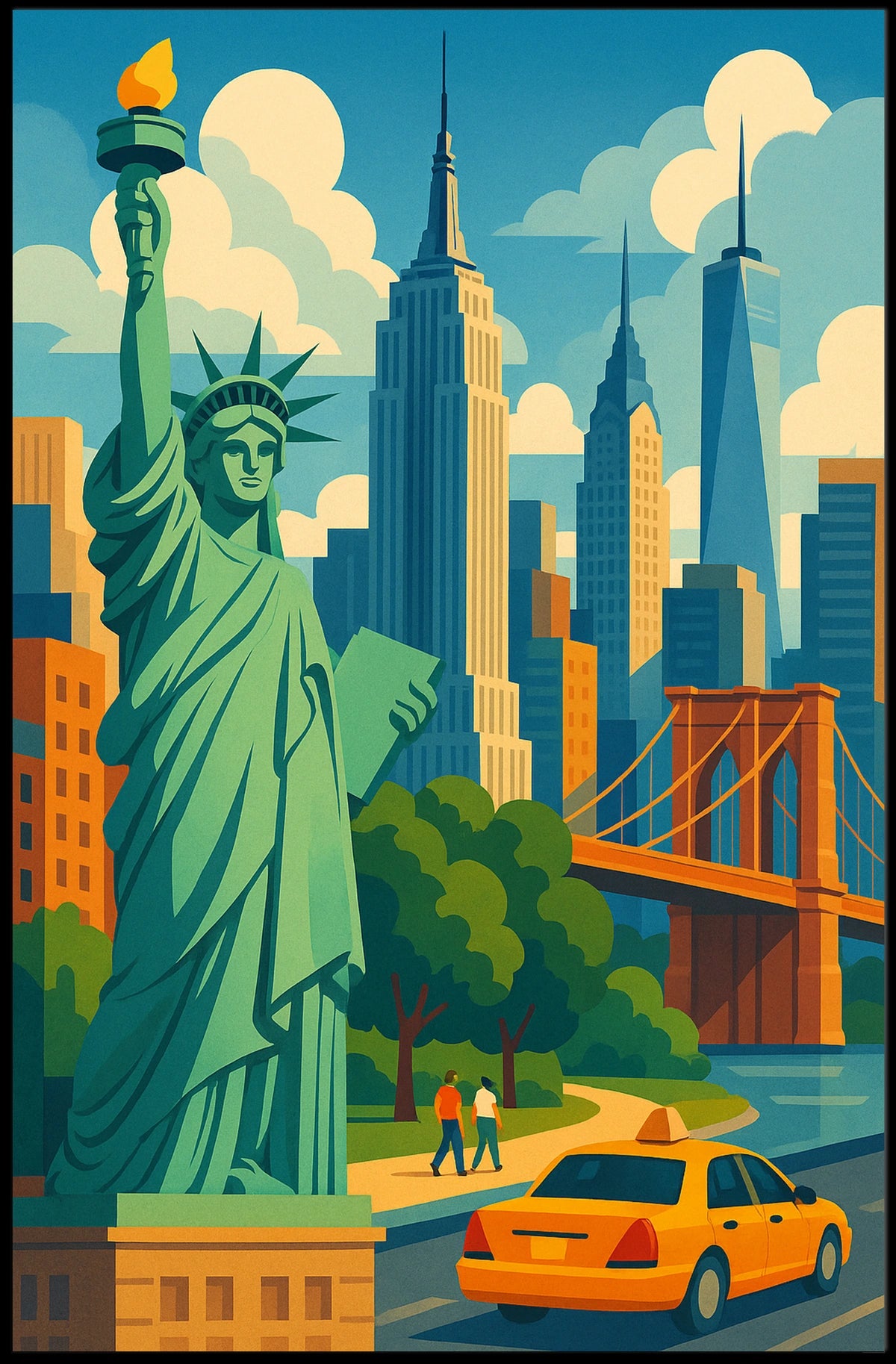 New York City Poster Retro Travel Iconic Skyline Wall Art