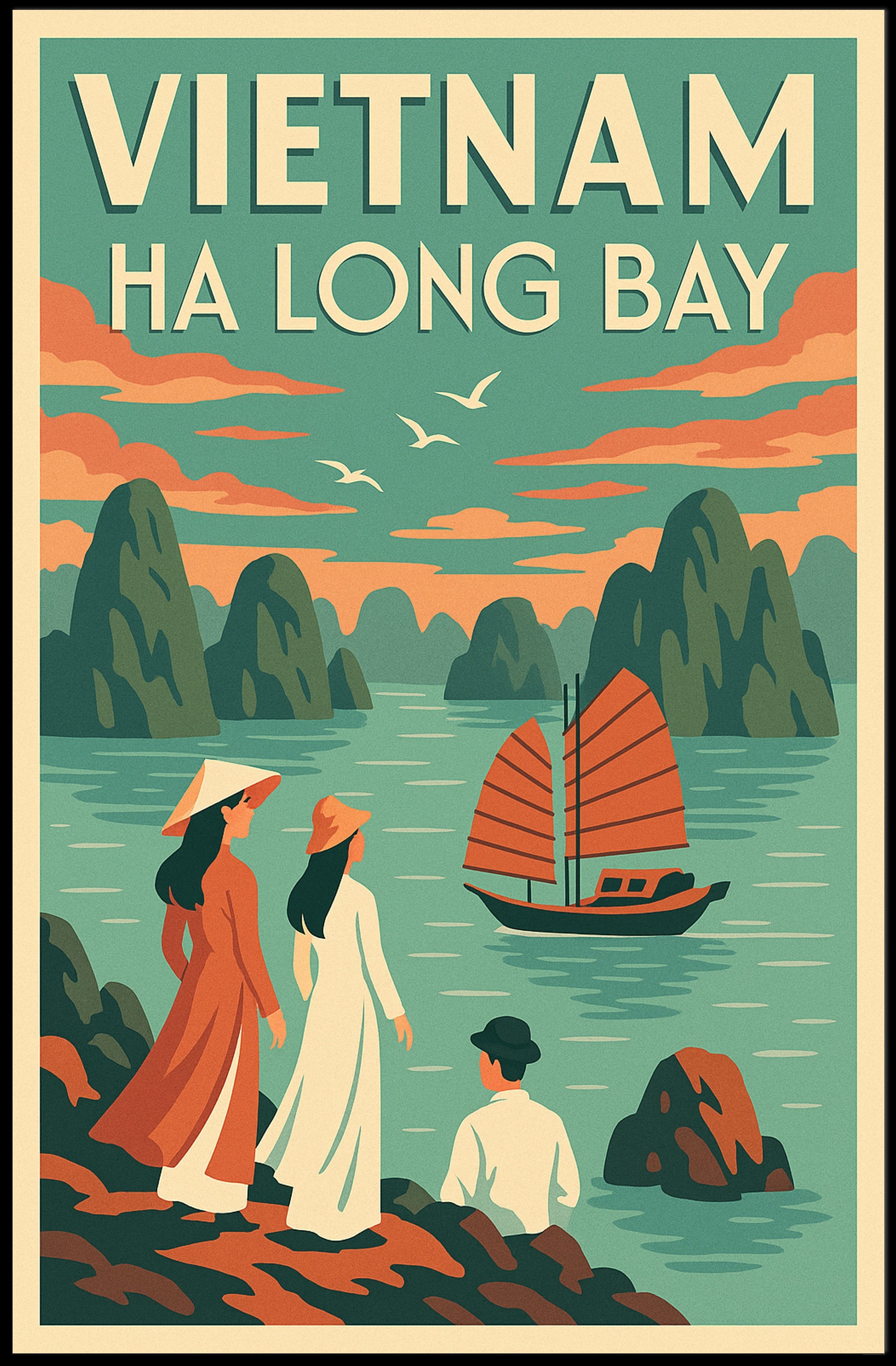 Scenic Ha Long Bay Vintage Travel Artwork Poster