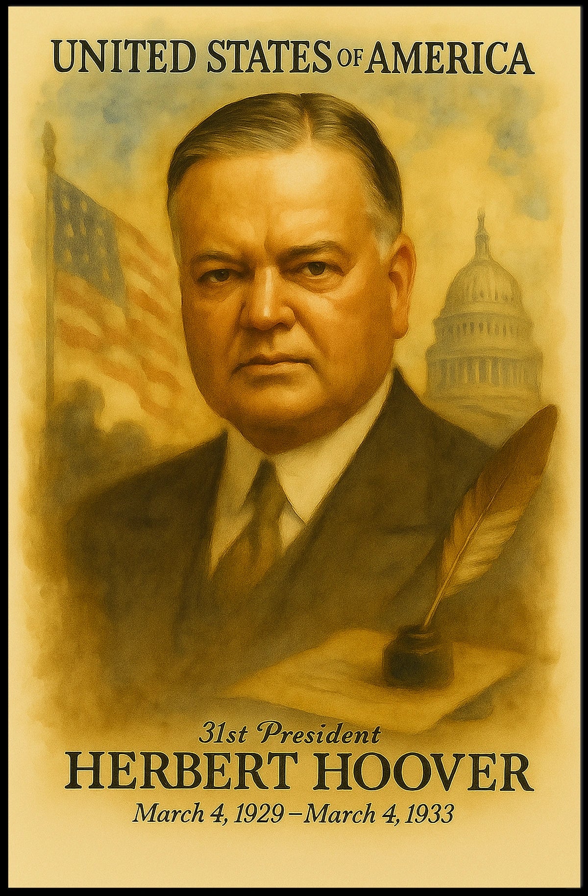 Herbert Hoover 31st President of the United States Vintage Watercolor Poster