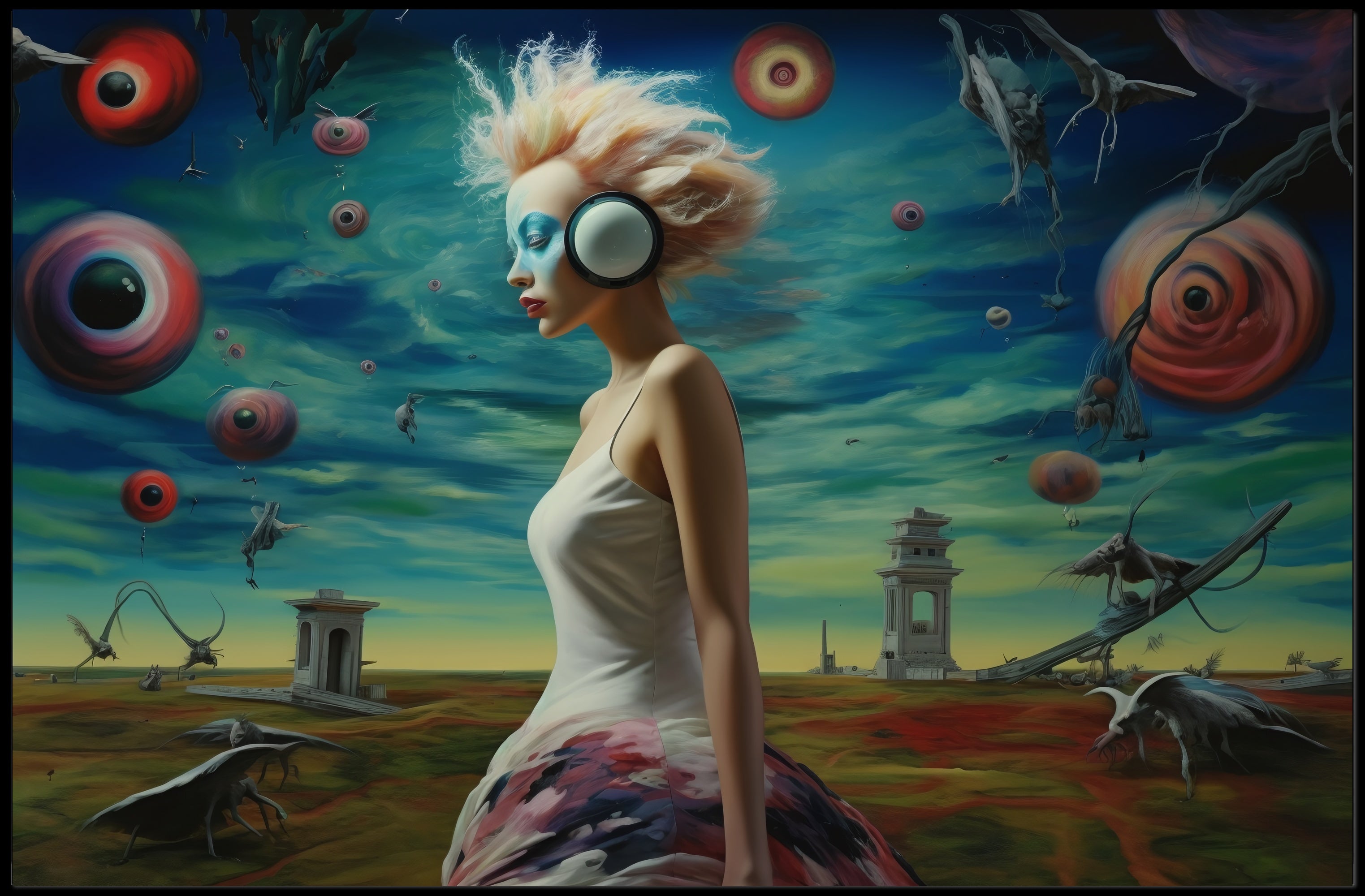 Dreamlike Woman in Stylized Surreal Futuristic Sci-Fi Poster