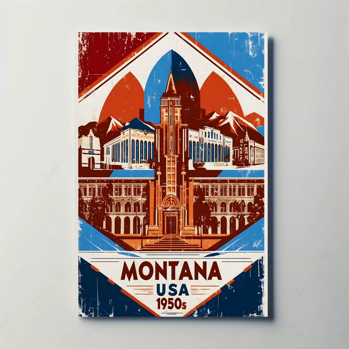 Montana USA 1950s Mountain Capitol Vintage Travel Poster